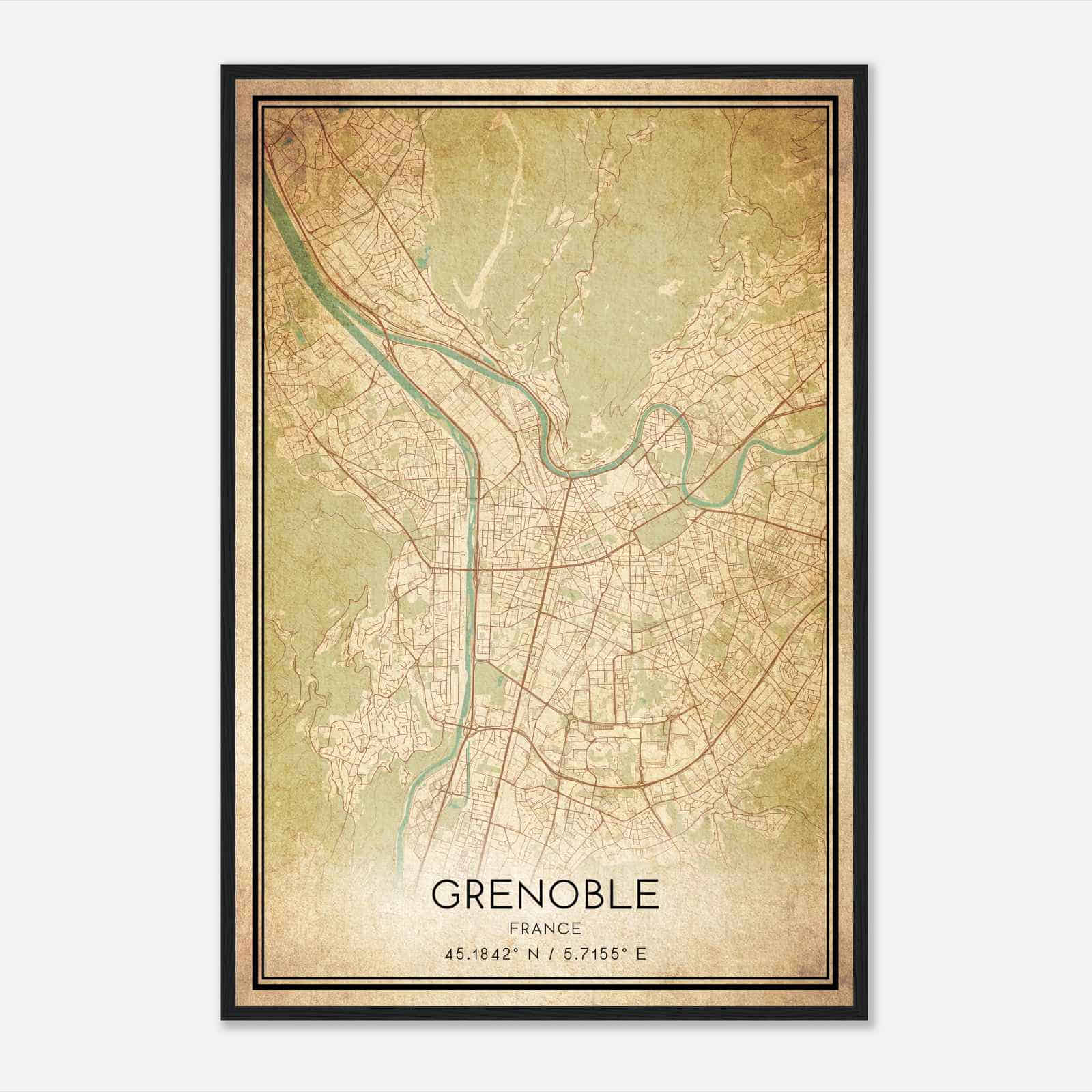 Vintage Grenoble France Map Poster, Grenoble City Road Wall Art Print