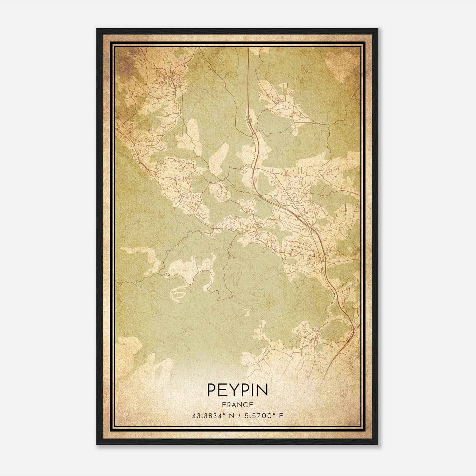 Vintage Peypin France Map Poster, Peypin City Road Wall Art Print