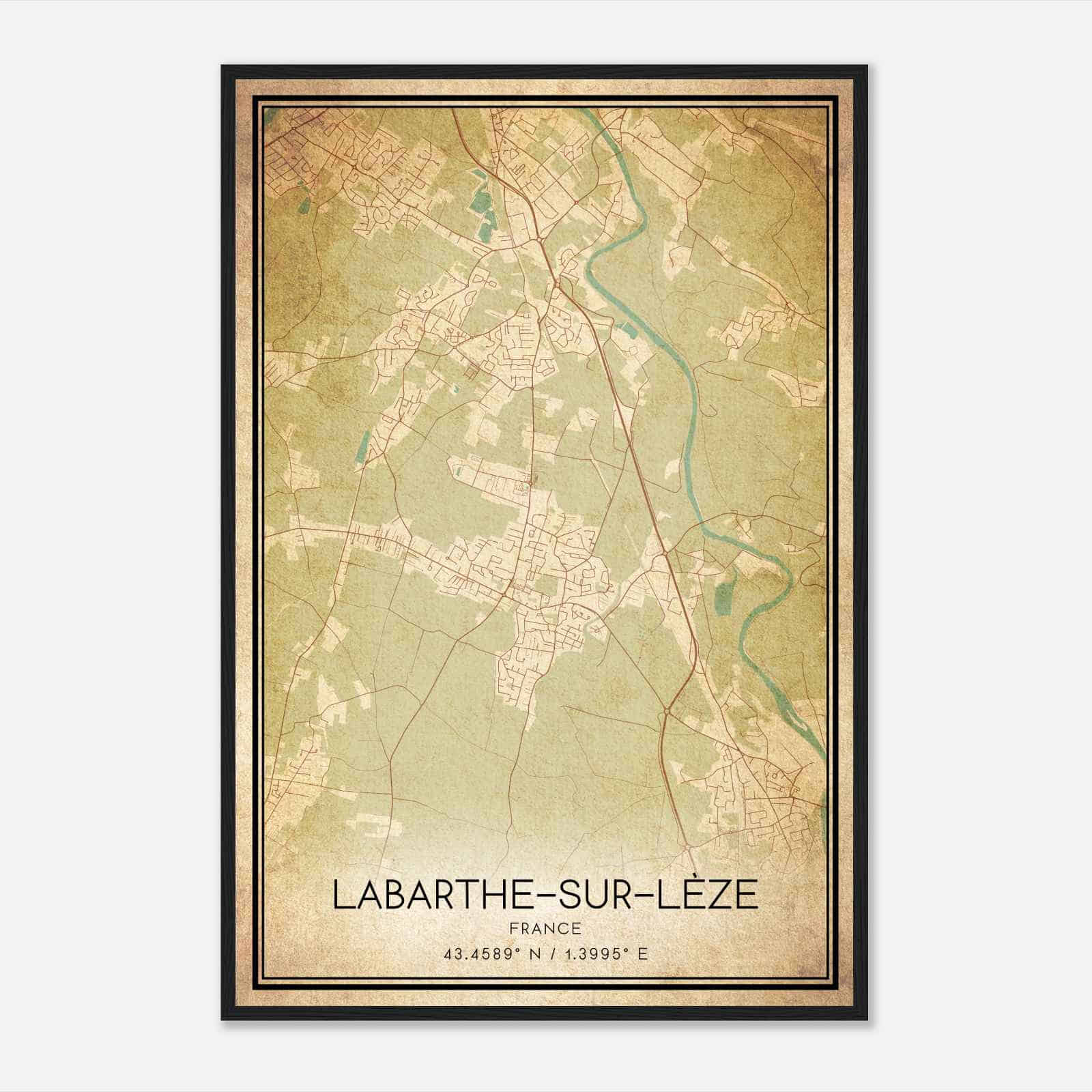 Vintage Labarthe-sur-Leze France Map Poster, Labarthe-sur-Leze City Road Wall Art Print