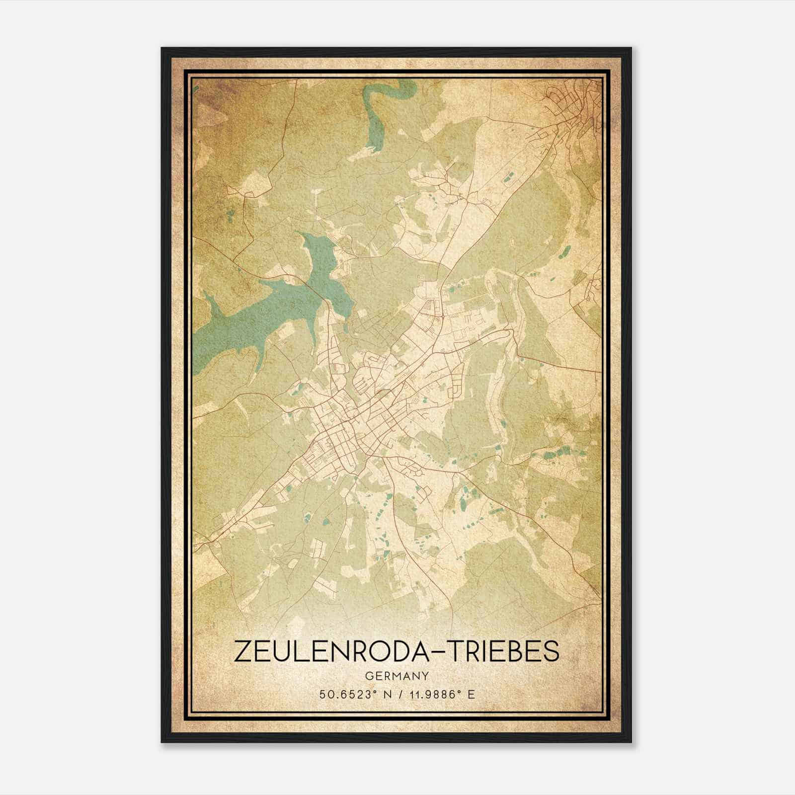 Vintage Zeulenroda Germany Map Poster, Zeulenroda City Road Wall Art Print