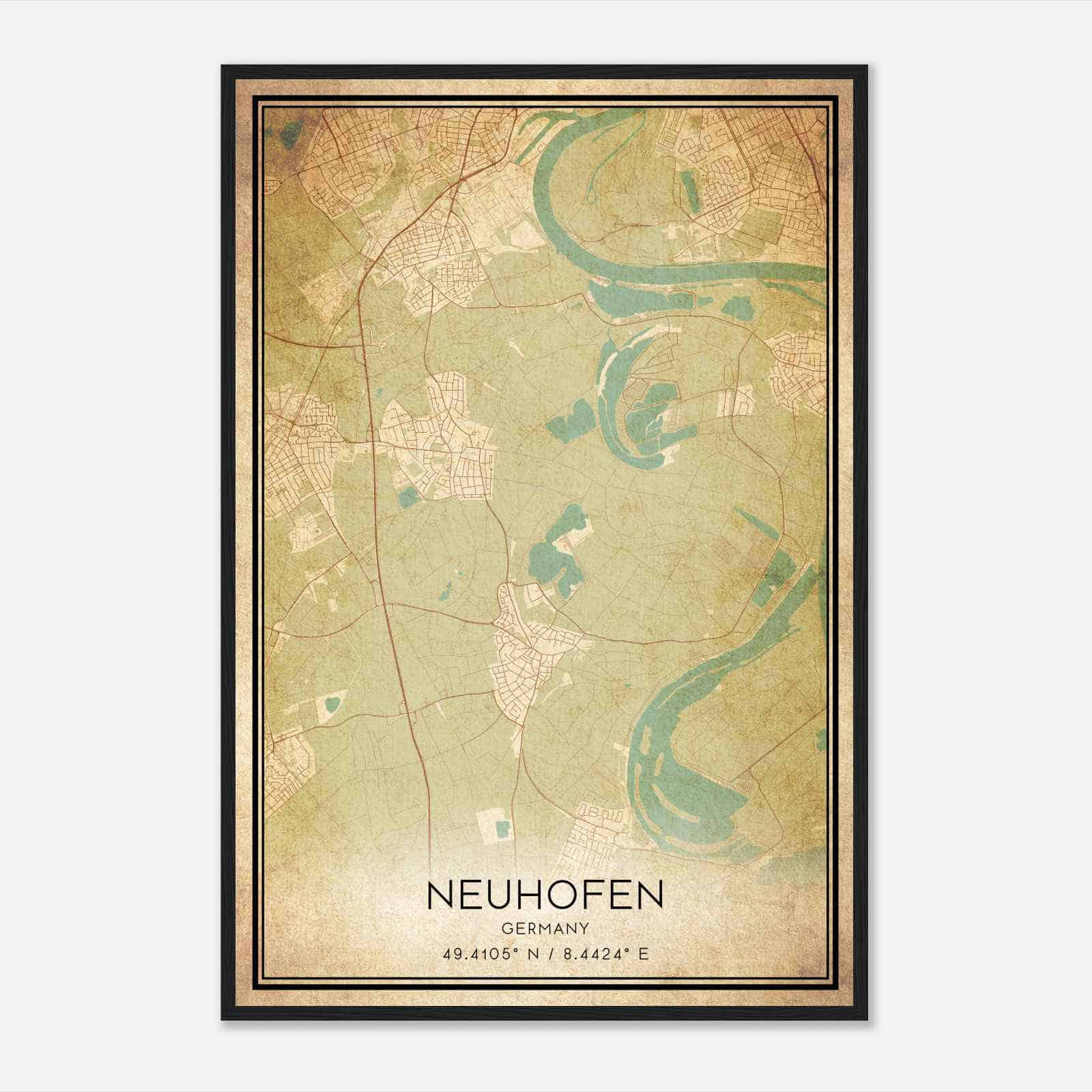 Vintage Neuhofen Germany Map Poster, Neuhofen City Road Wall Art Print