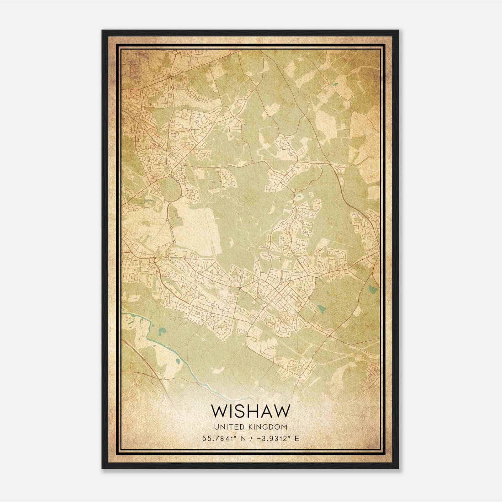 Vintage Wishaw United Kingdom Map Poster, Wishaw City Road Wall Art Print