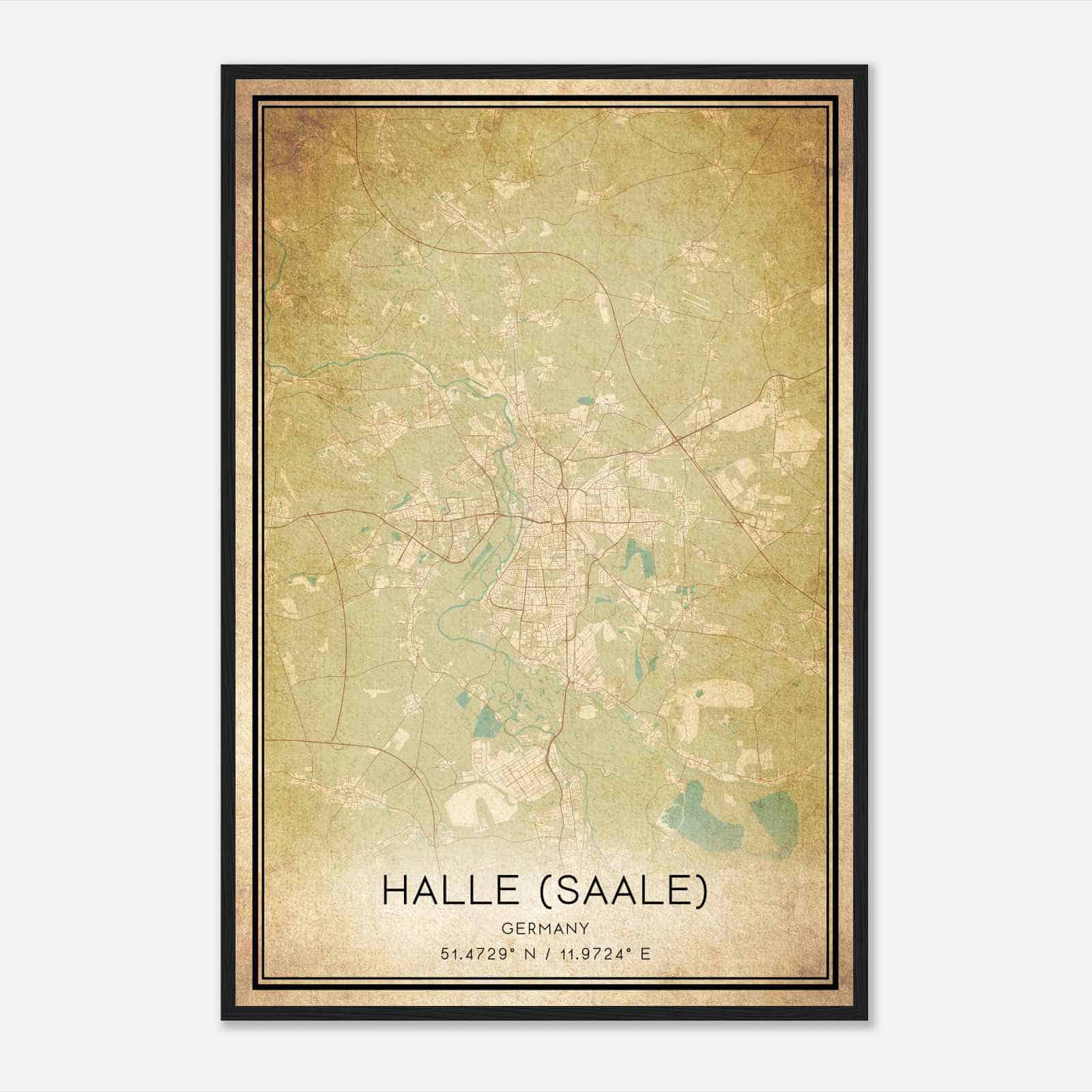 Vintage Halle Germany Map Poster, Halle City Road Wall Art Print