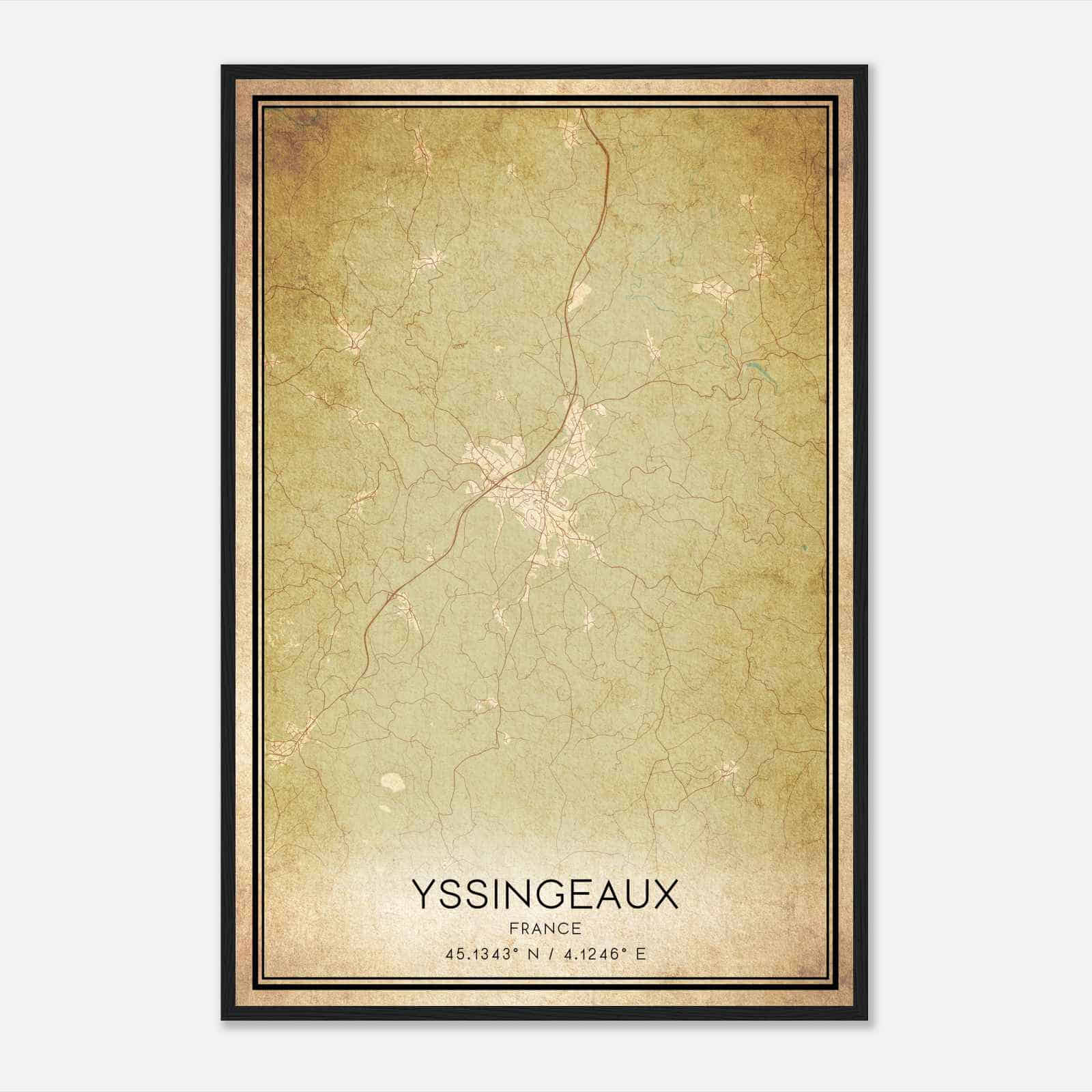 Vintage Yssingeaux France Map Poster, Yssingeaux City Road Wall Art Print