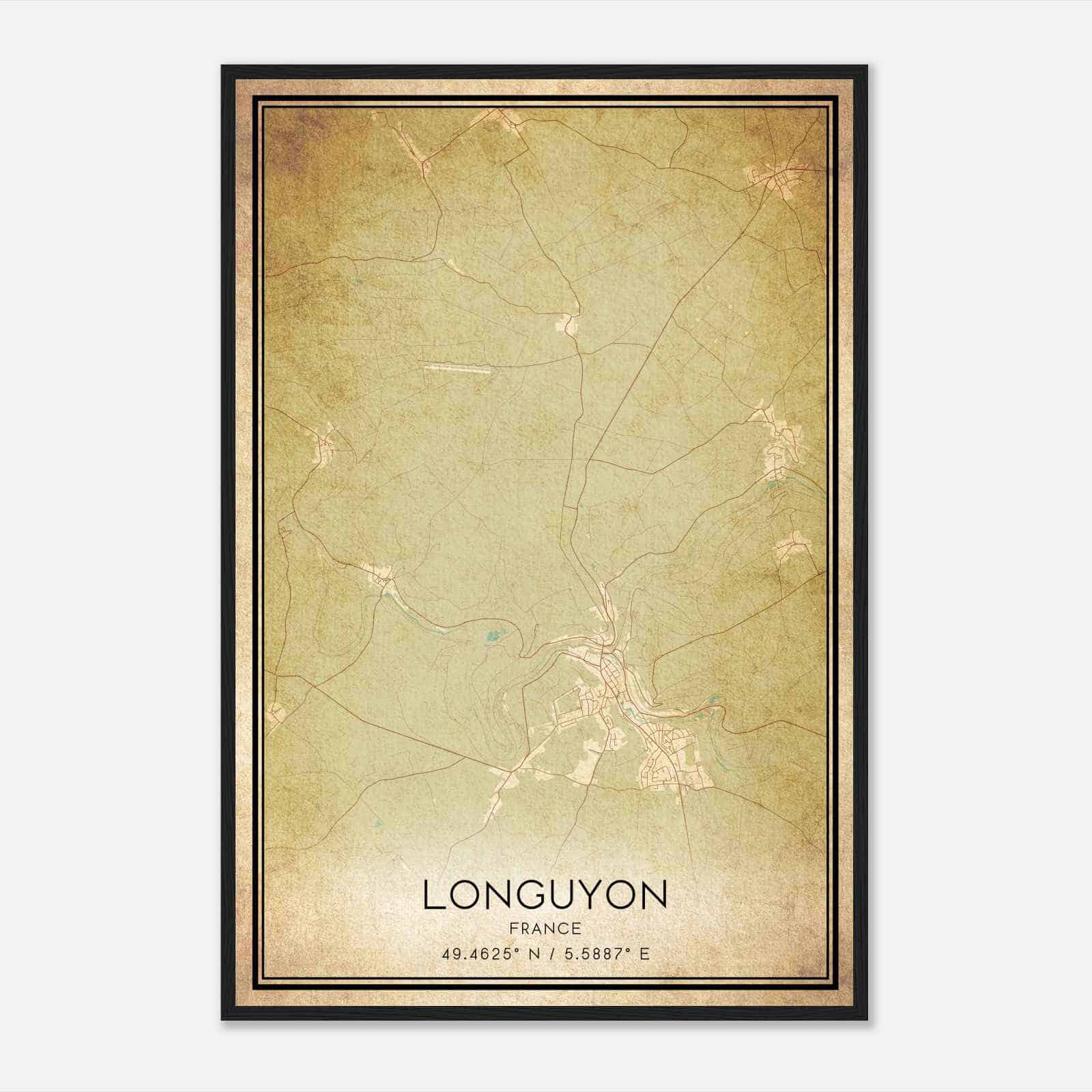 Vintage Longuyon France Map Poster, Longuyon City Road Wall Art Print