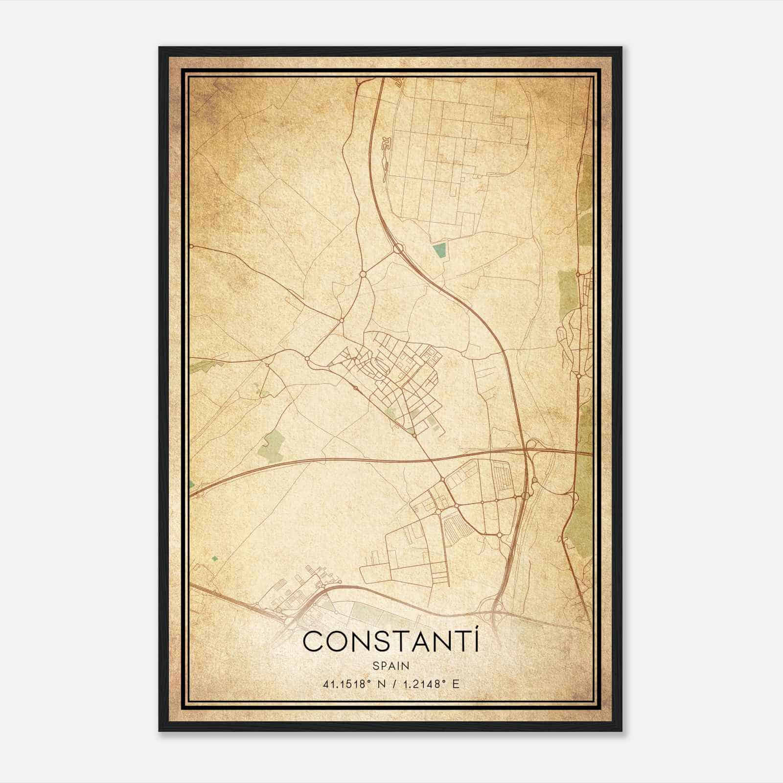 Vintage Constanti Spain Map Poster, Constanti City Road Wall Art Print