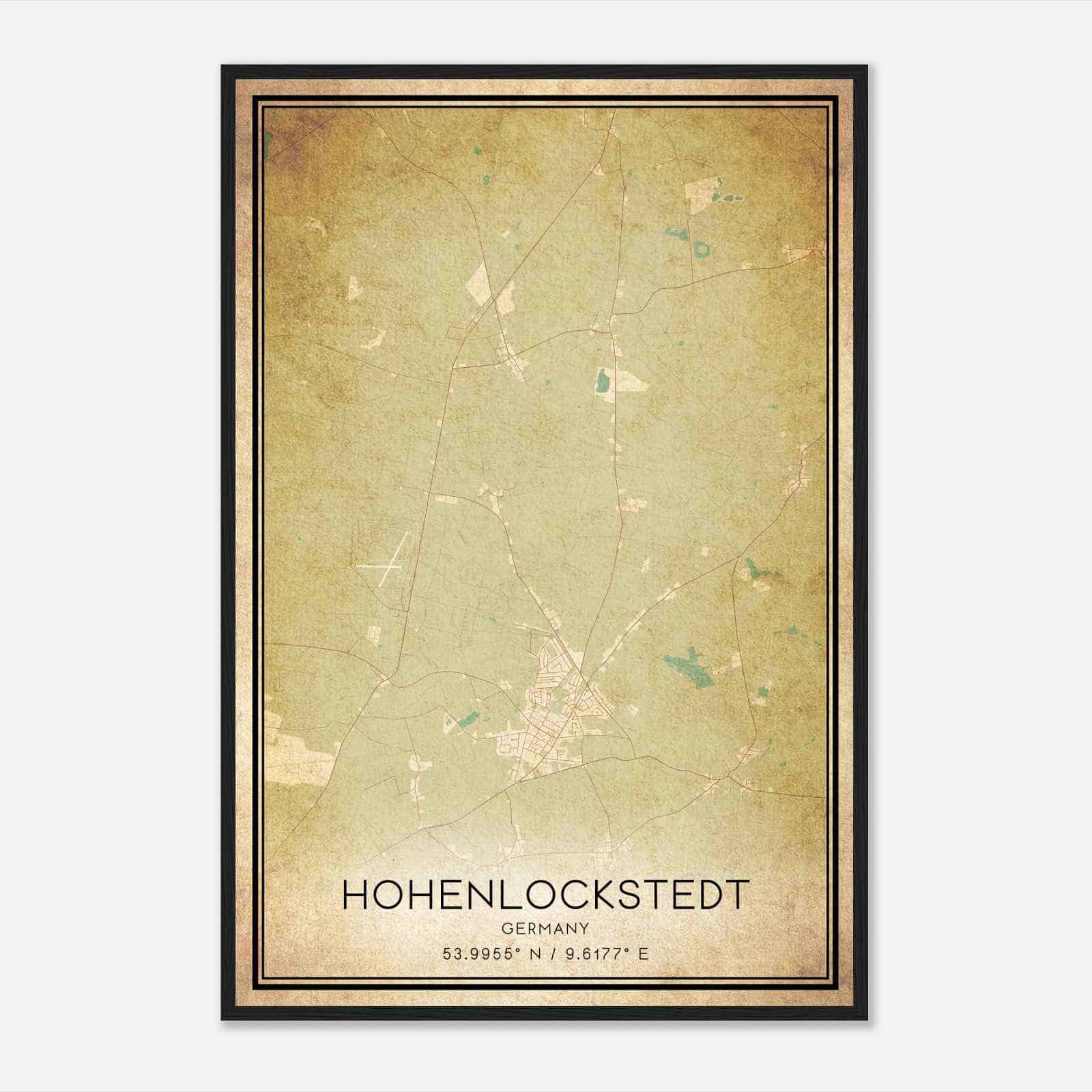 Vintage Hohenlockstedt Germany Map Poster, Hohenlockstedt City Road Wall Art Print