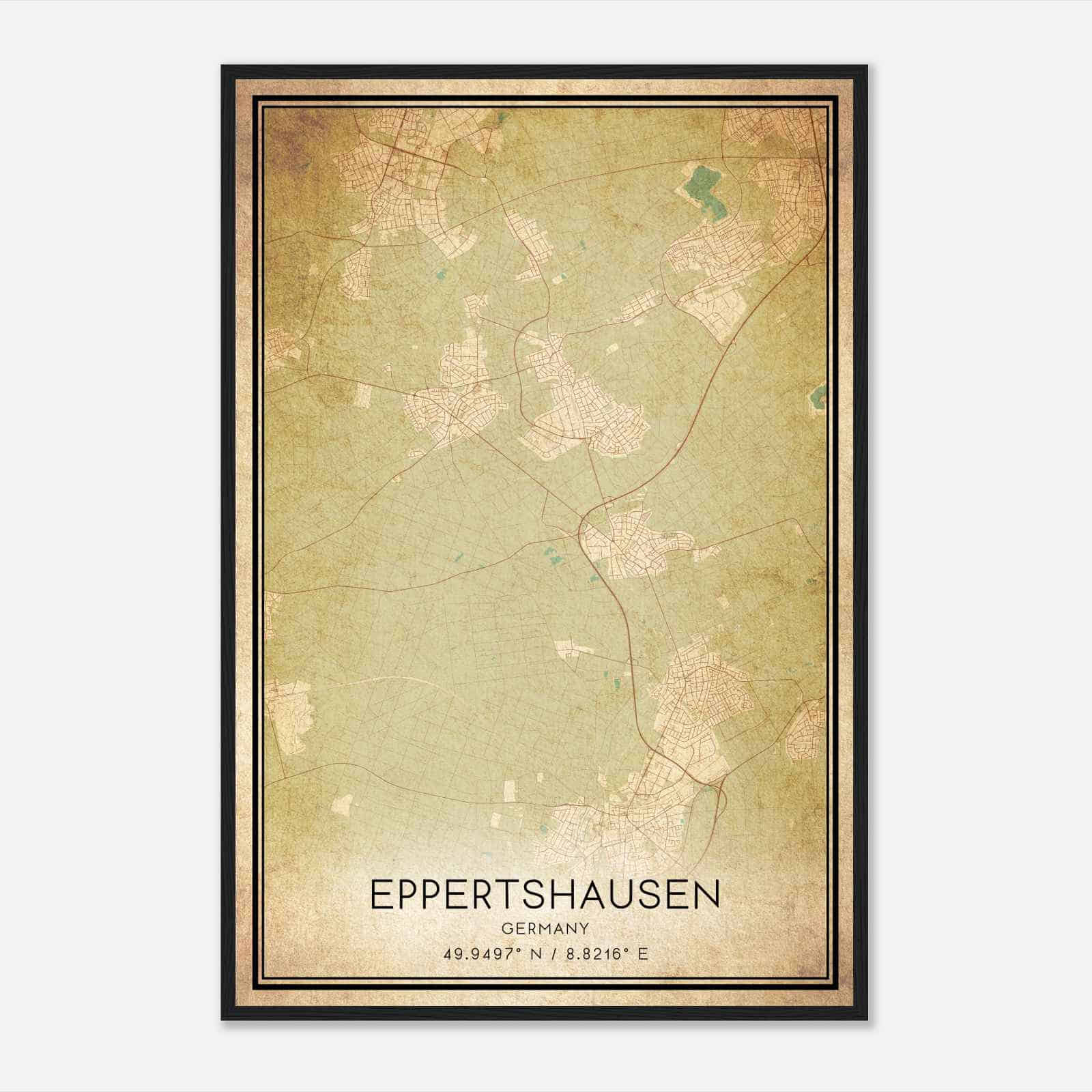 Vintage Eppertshausen Germany Map Poster, Eppertshausen City Road Wall Art Print
