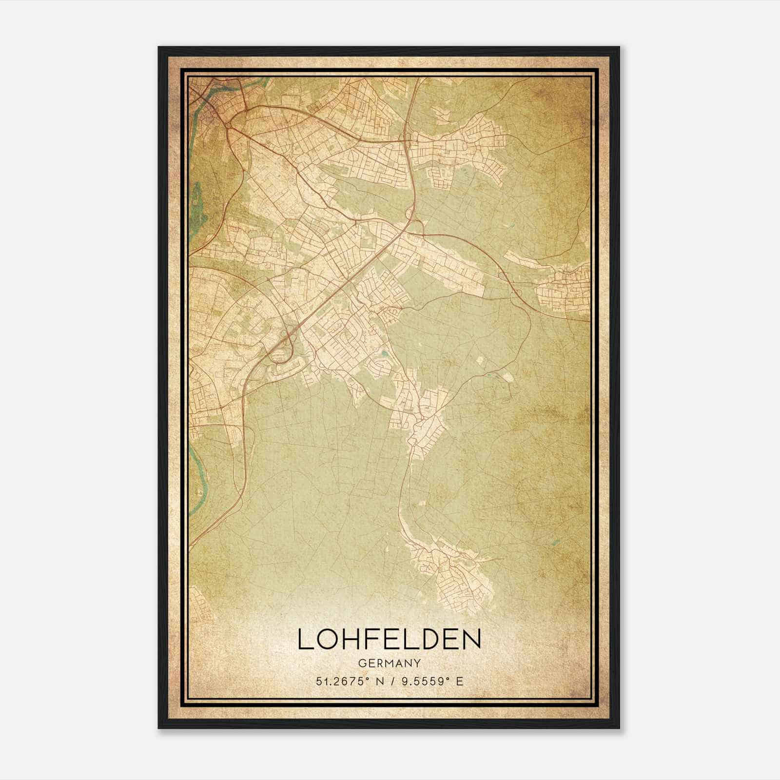 Vintage Lohfelden Germany Map Poster, Lohfelden City Road Wall Art Print