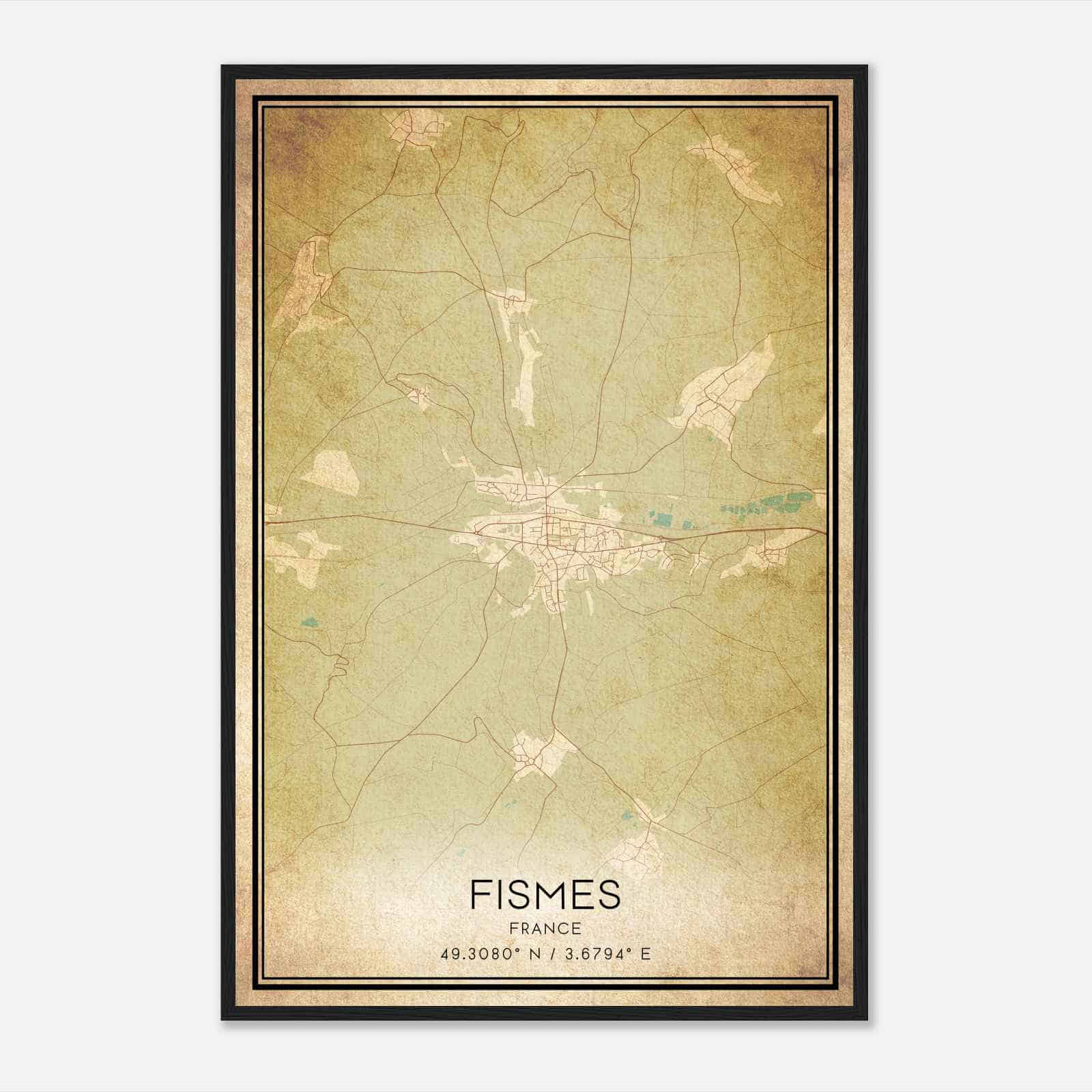Vintage Fismes France Map Poster, Fismes City Road Wall Art Print