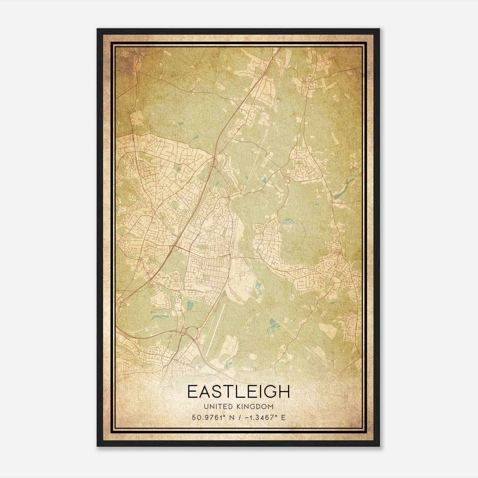 Vintage Eastleigh United Kingdom Map Poster, Eastleigh City Road Wall Art Print
