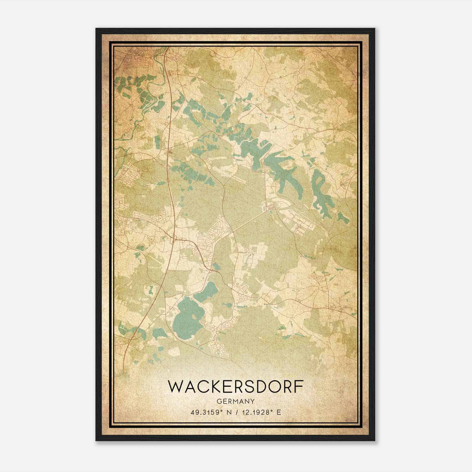 Vintage Wackersdorf Germany Map Poster, Wackersdorf City Road Wall Art Print