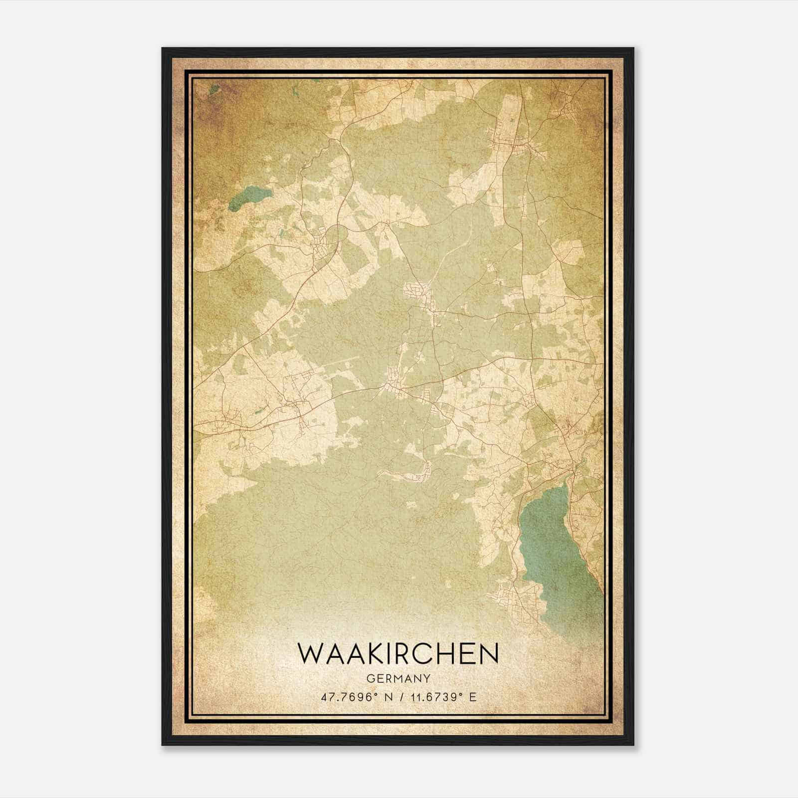 Vintage Waakirchen Germany Map Poster, Waakirchen City Road Wall Art Print