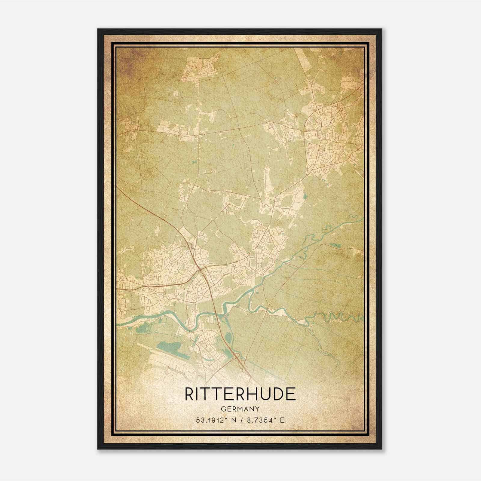 Vintage Ritterhude Germany Map Poster, Ritterhude City Road Wall Art Print