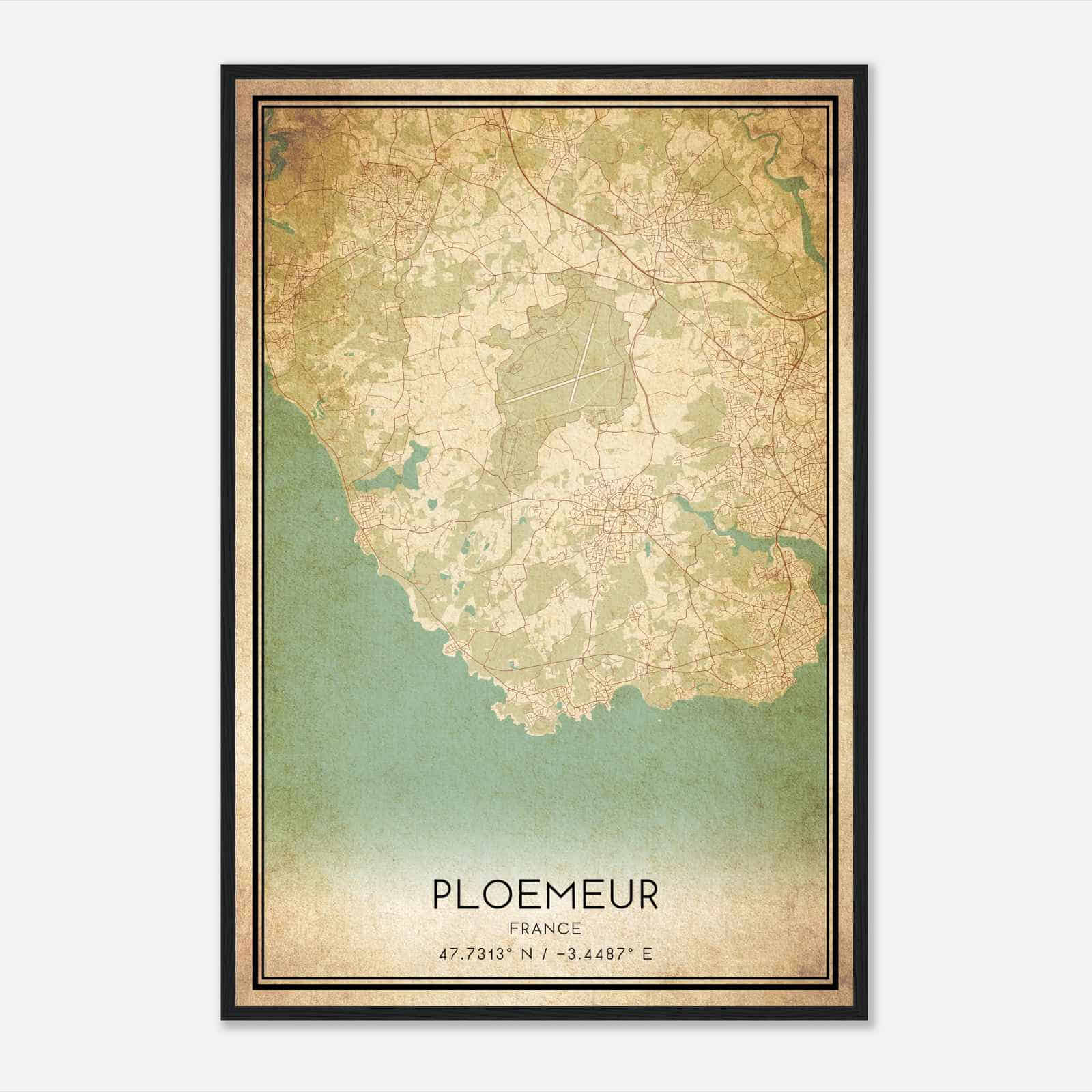 Vintage Ploemeur France Map Poster, Ploemeur City Road Wall Art Print