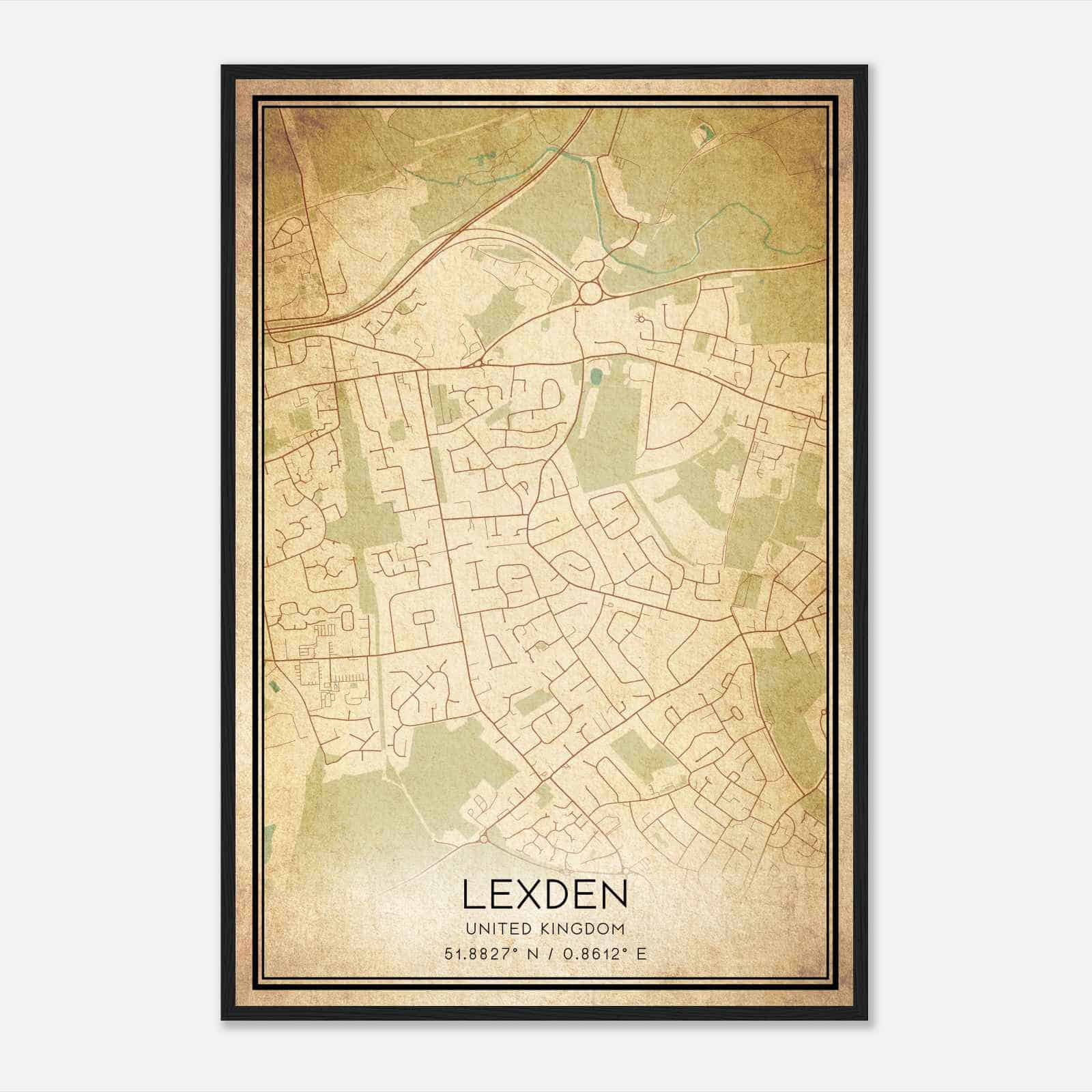 Vintage Lexden United Kingdom Map Poster, Lexden City Road Wall Art Print