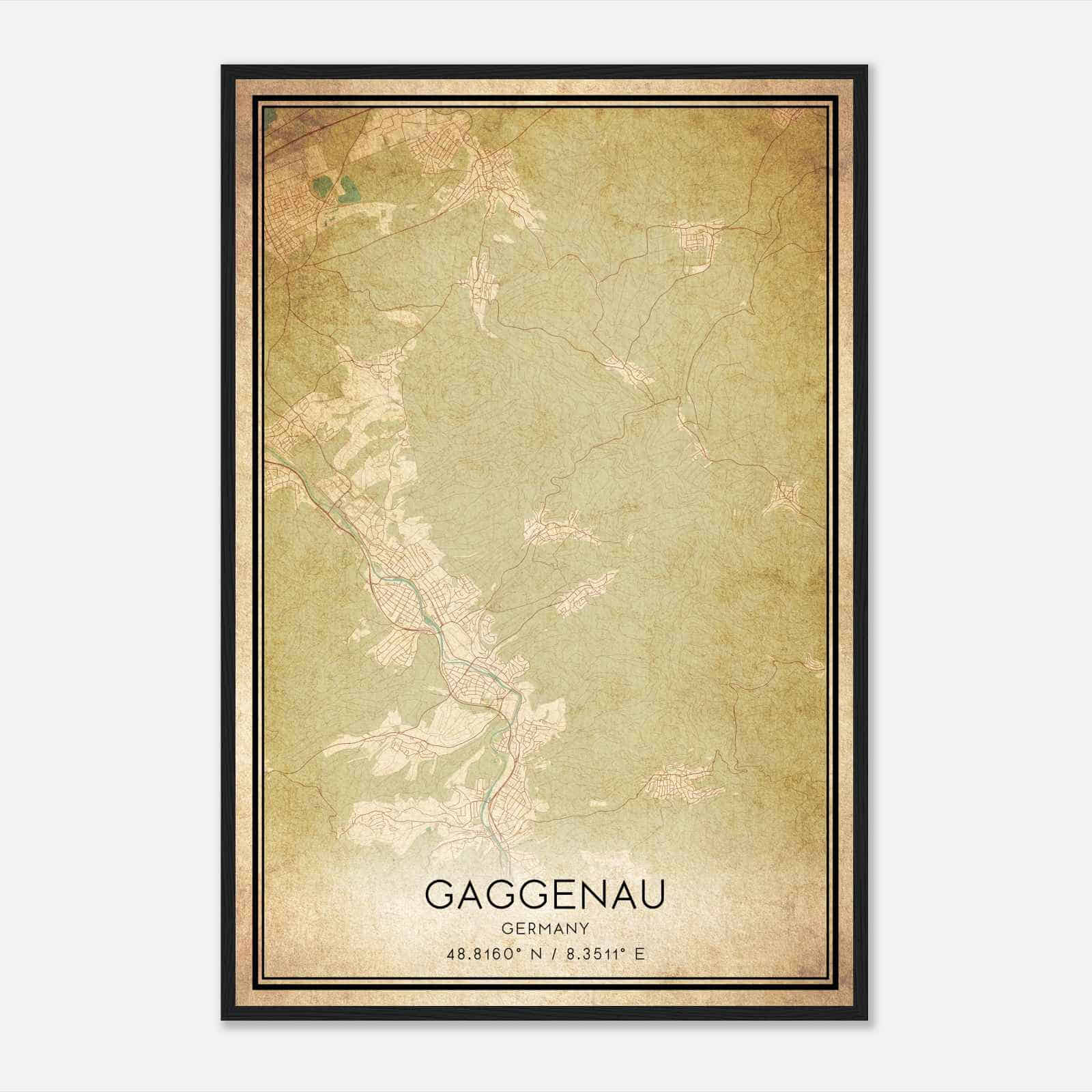Vintage Gaggenau Germany Map Poster, Gaggenau City Road Wall Art Print