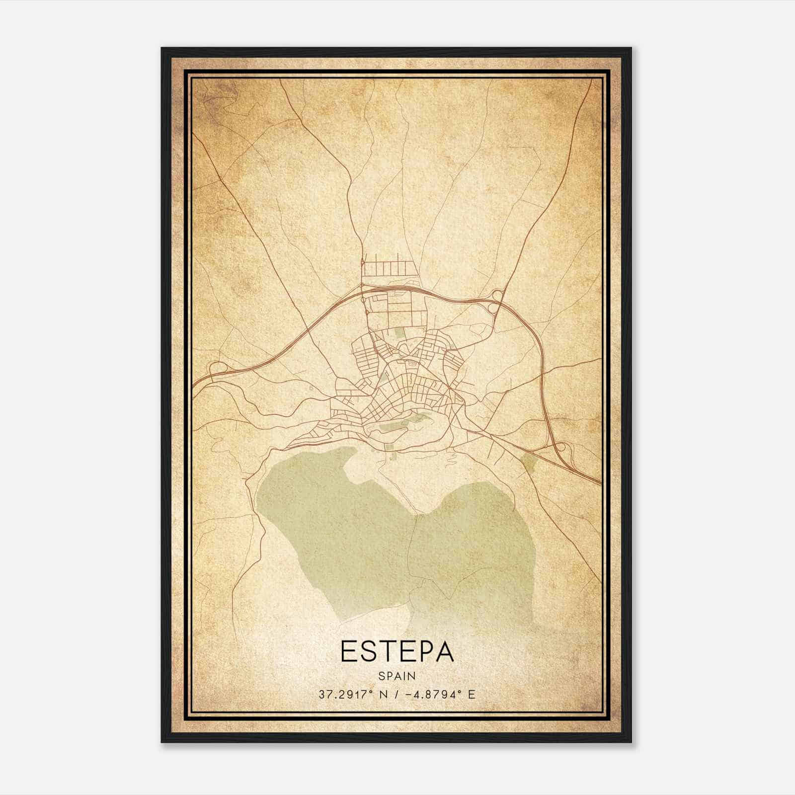 Vintage Estepa Spain Map Poster, Estepa City Road Wall Art Print