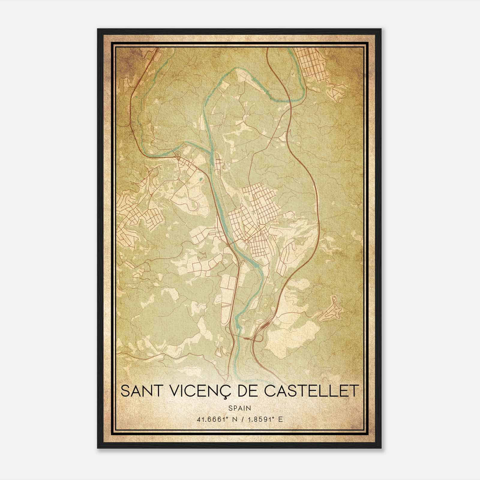 Vintage San Vicente de Castellet Spain Map Poster, San Vicente de Castellet City Road Wall Art Print