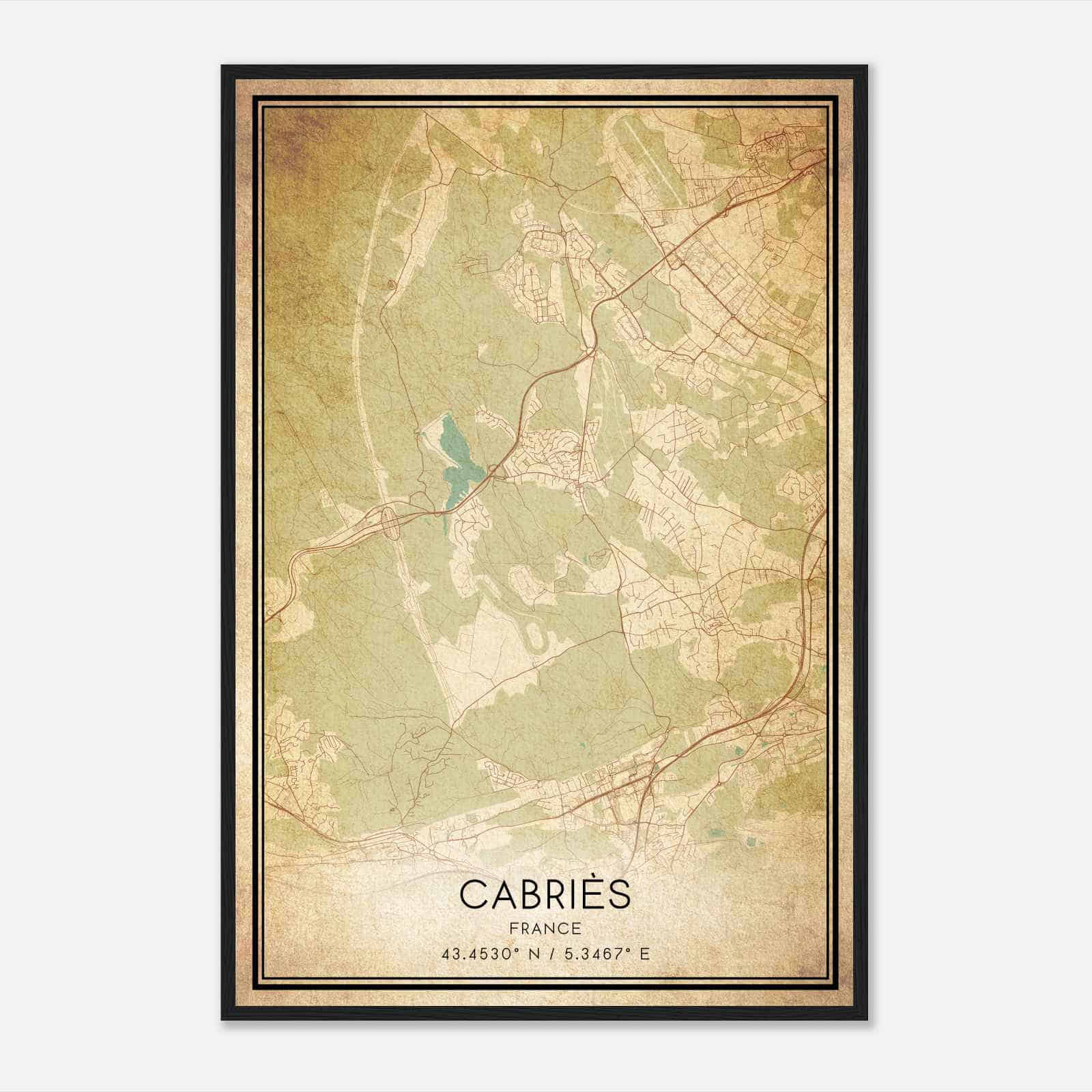 Vintage Cabries France Map Poster, Cabries City Road Wall Art Print