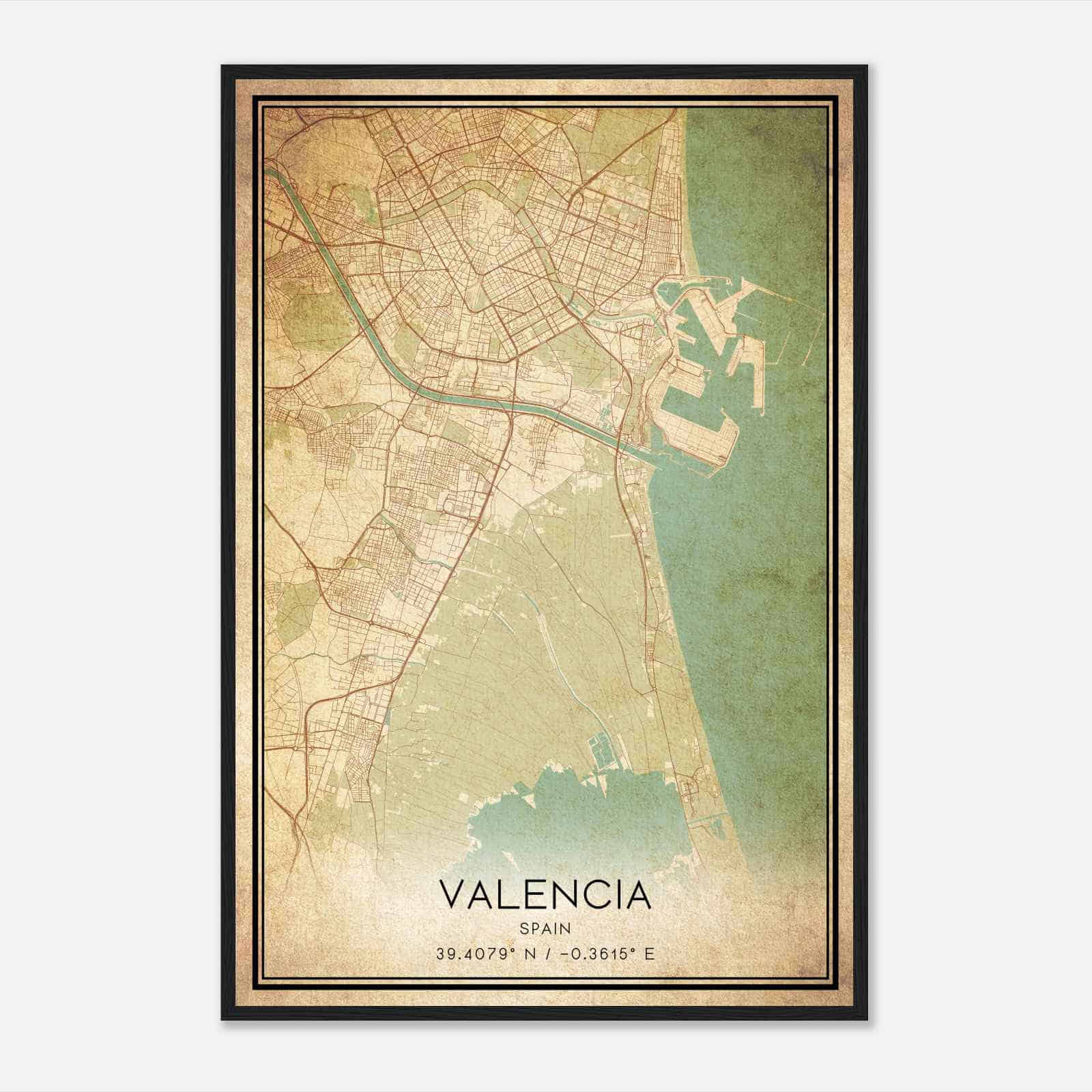 Vintage Valencia Spain Map Poster, Valencia City Road Wall Art Print