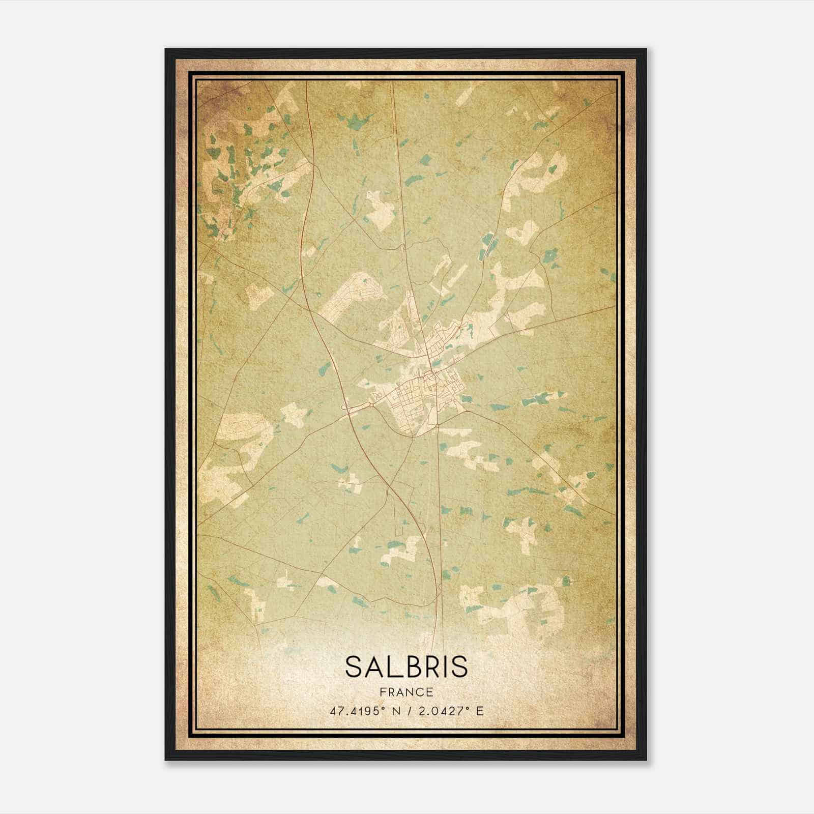 Vintage Salbris France Map Poster, Salbris City Road Wall Art Print