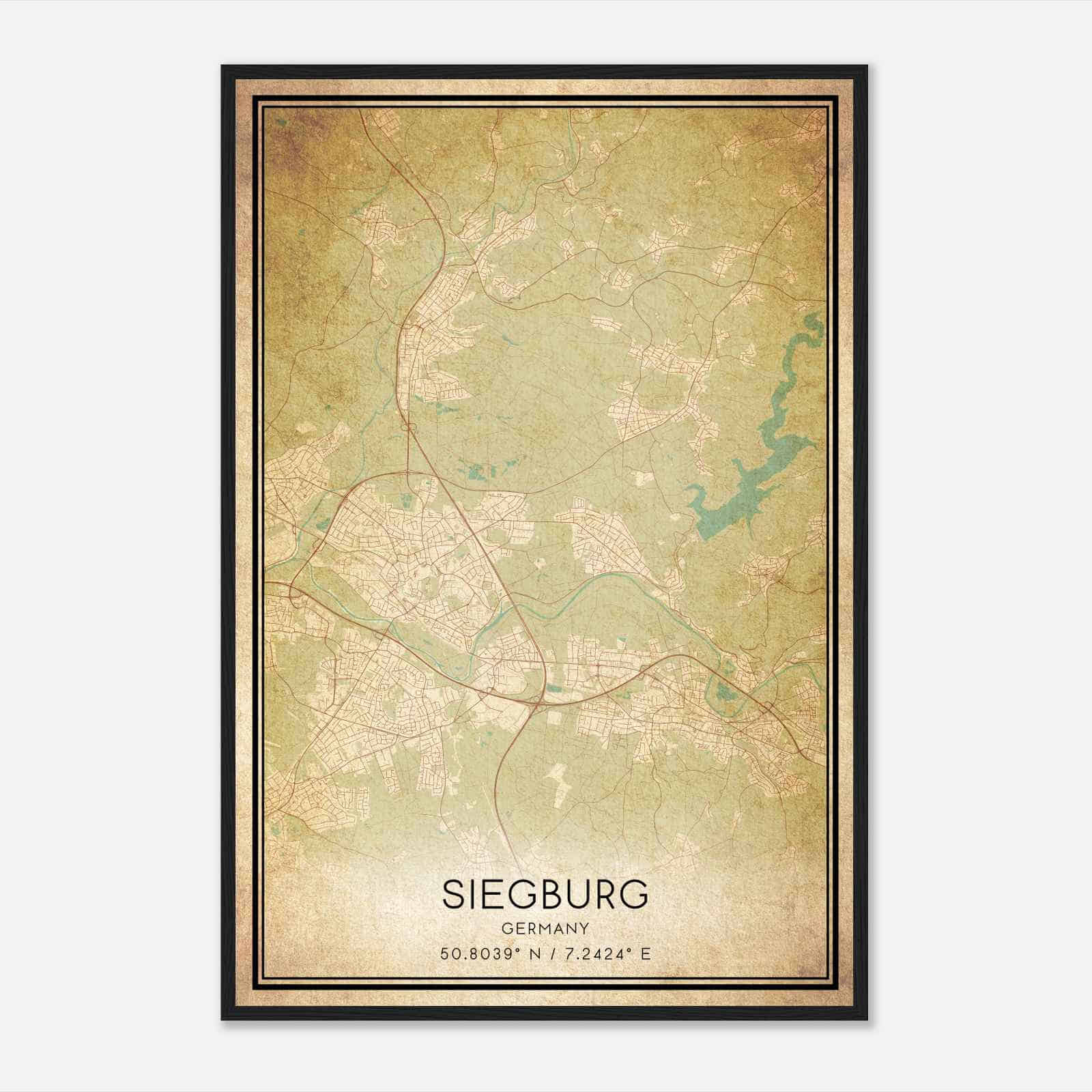 Vintage Siegburg Germany Map Poster, Siegburg City Road Wall Art Print