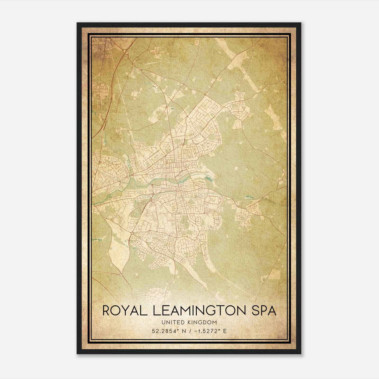 Vintage Royal Leamington Spa United Kingdom Map Poster, Royal Leamington Spa City Road Wall Art Print