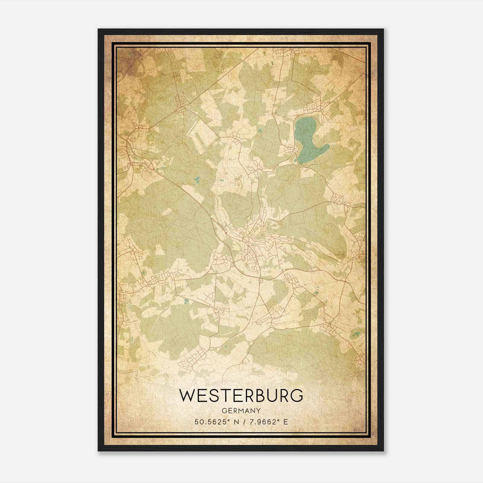 Vintage Westerburg Germany Map Poster, Westerburg City Road Wall Art Print