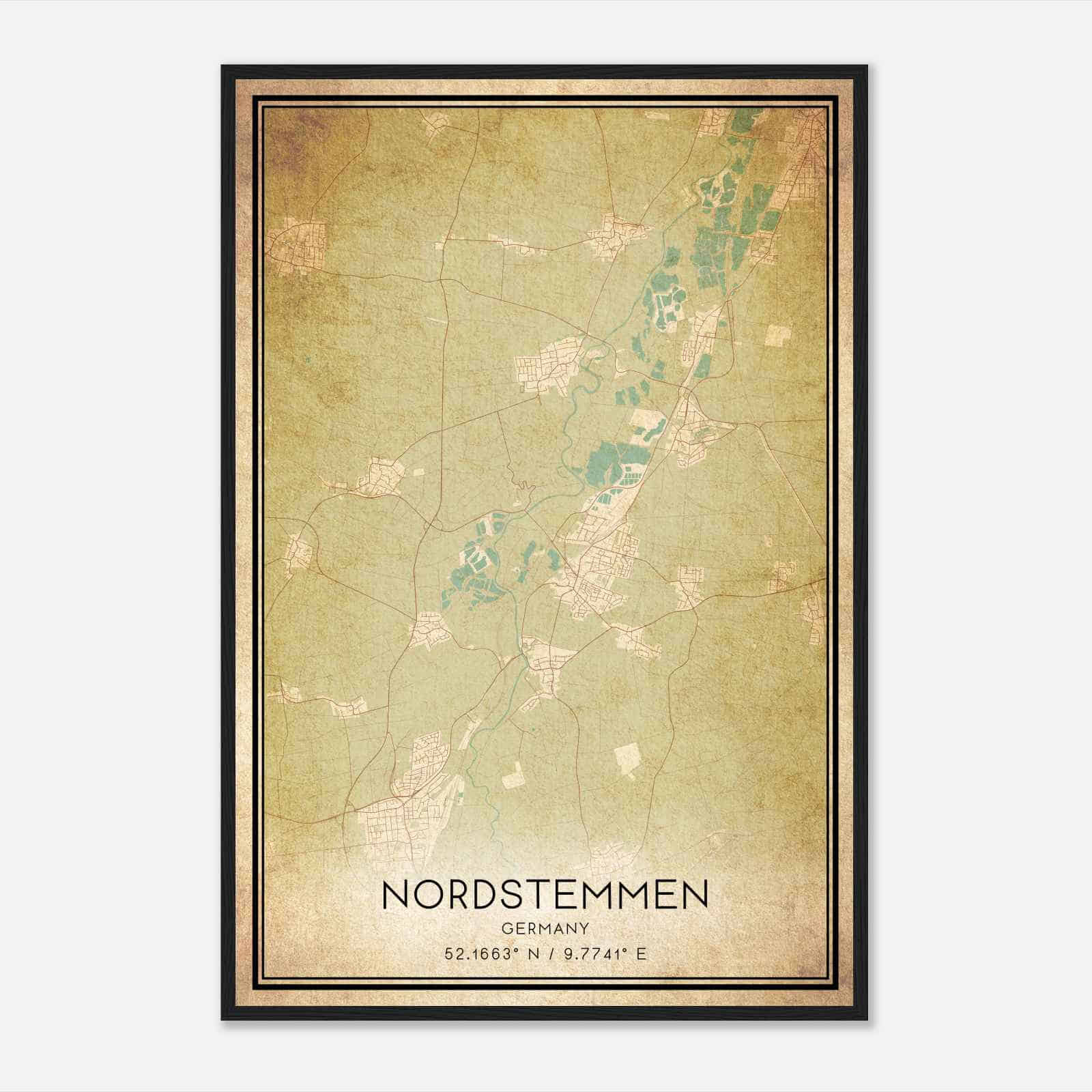 Vintage Nordstemmen Germany Map Poster, Nordstemmen City Road Wall Art Print