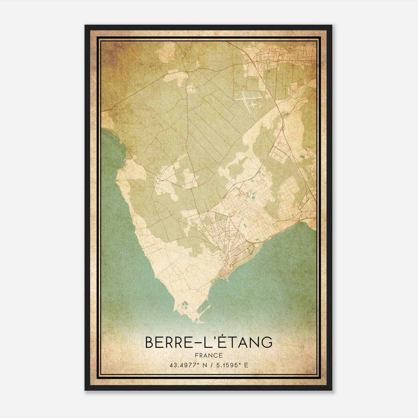 Vintage Berre-l’Etang France Map Poster, Berre-l’Etang City Road Wall Art Print