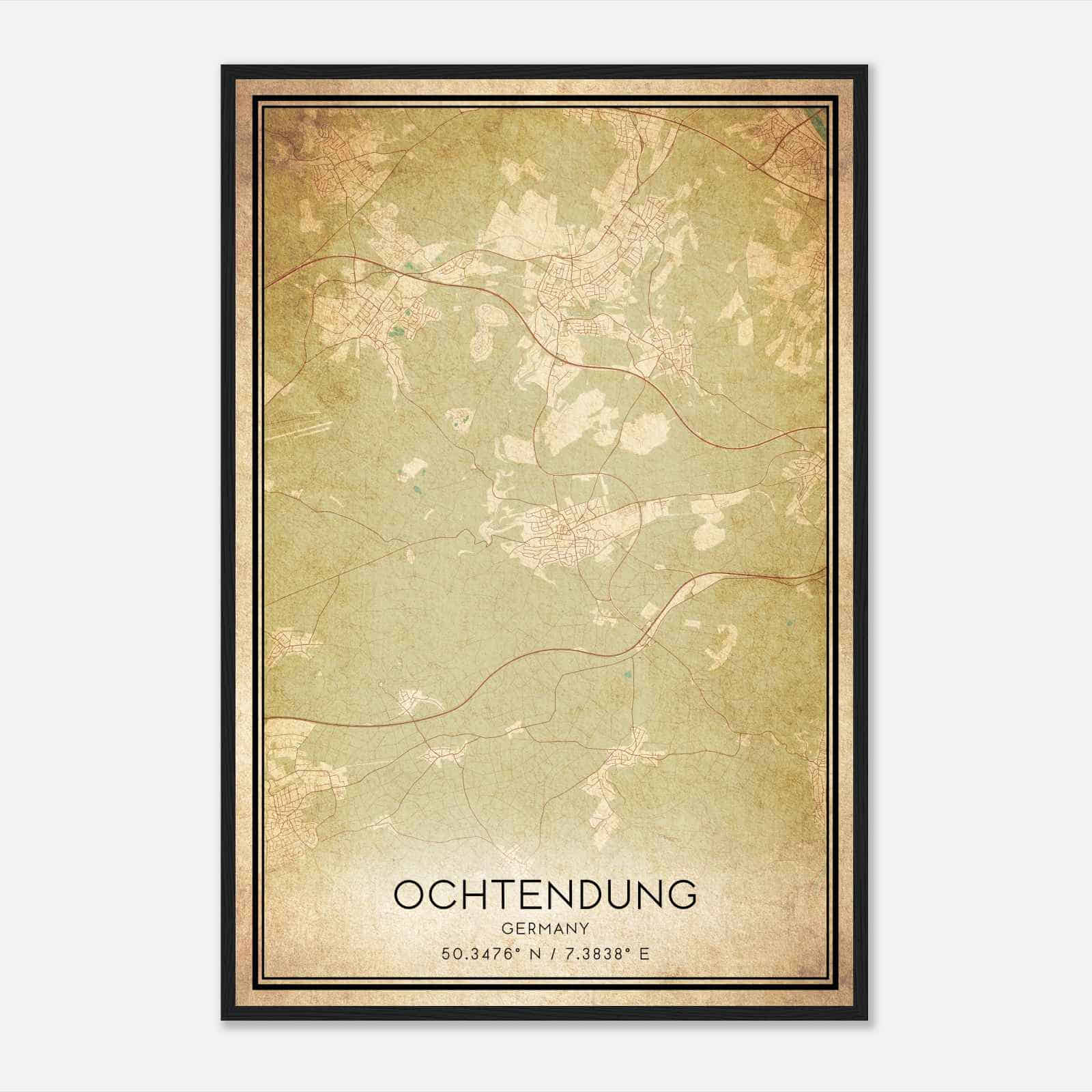 Vintage Ochtendung Germany Map Poster, Ochtendung City Road Wall Art Print