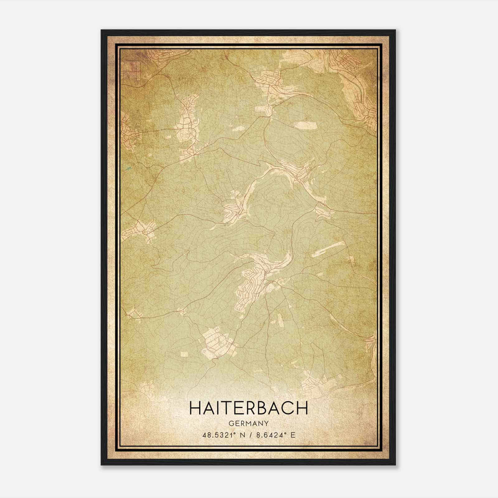 Vintage Haiterbach Germany Map Poster, Haiterbach City Road Wall Art Print