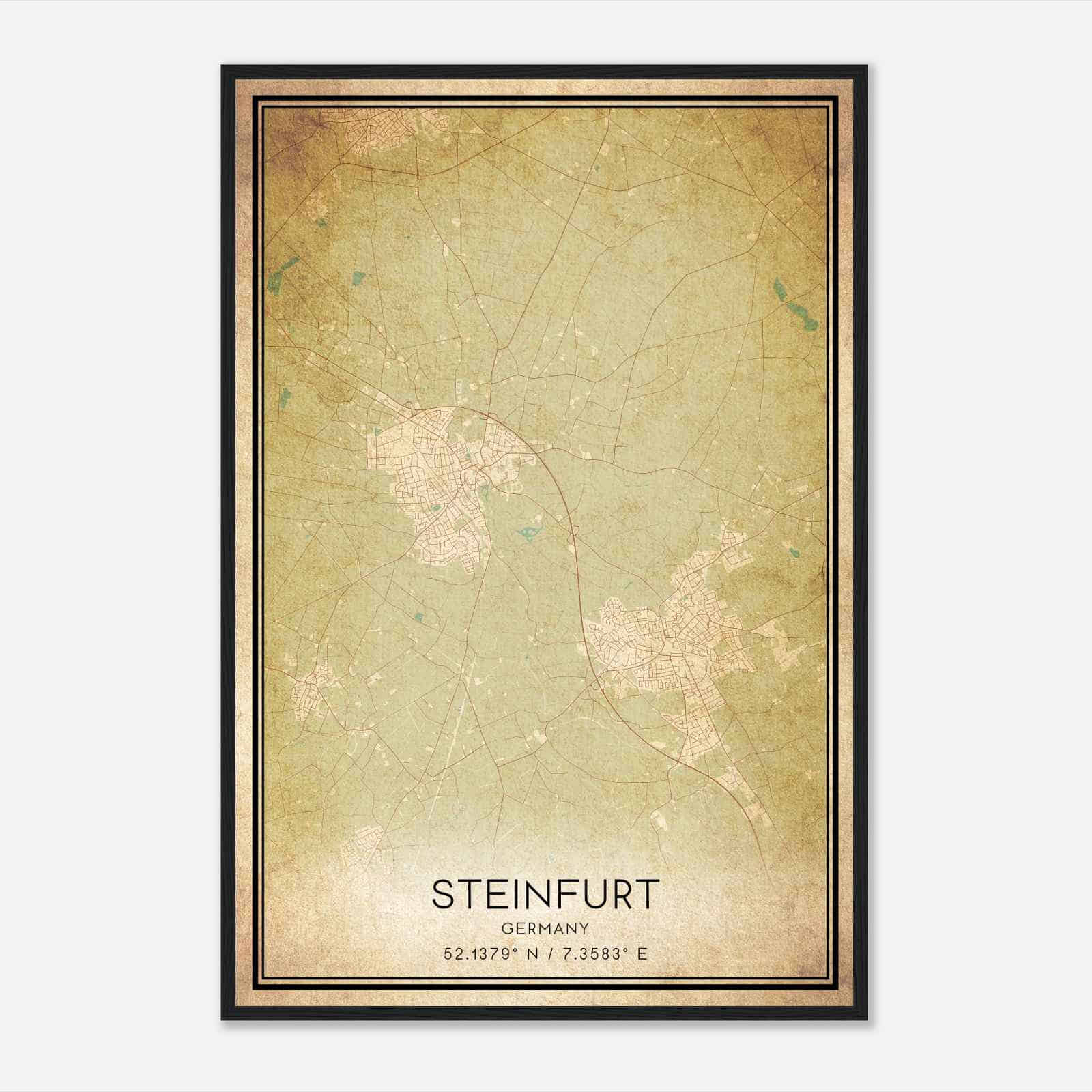 Vintage Steinfurt Germany Map Poster, Steinfurt City Road Wall Art Print