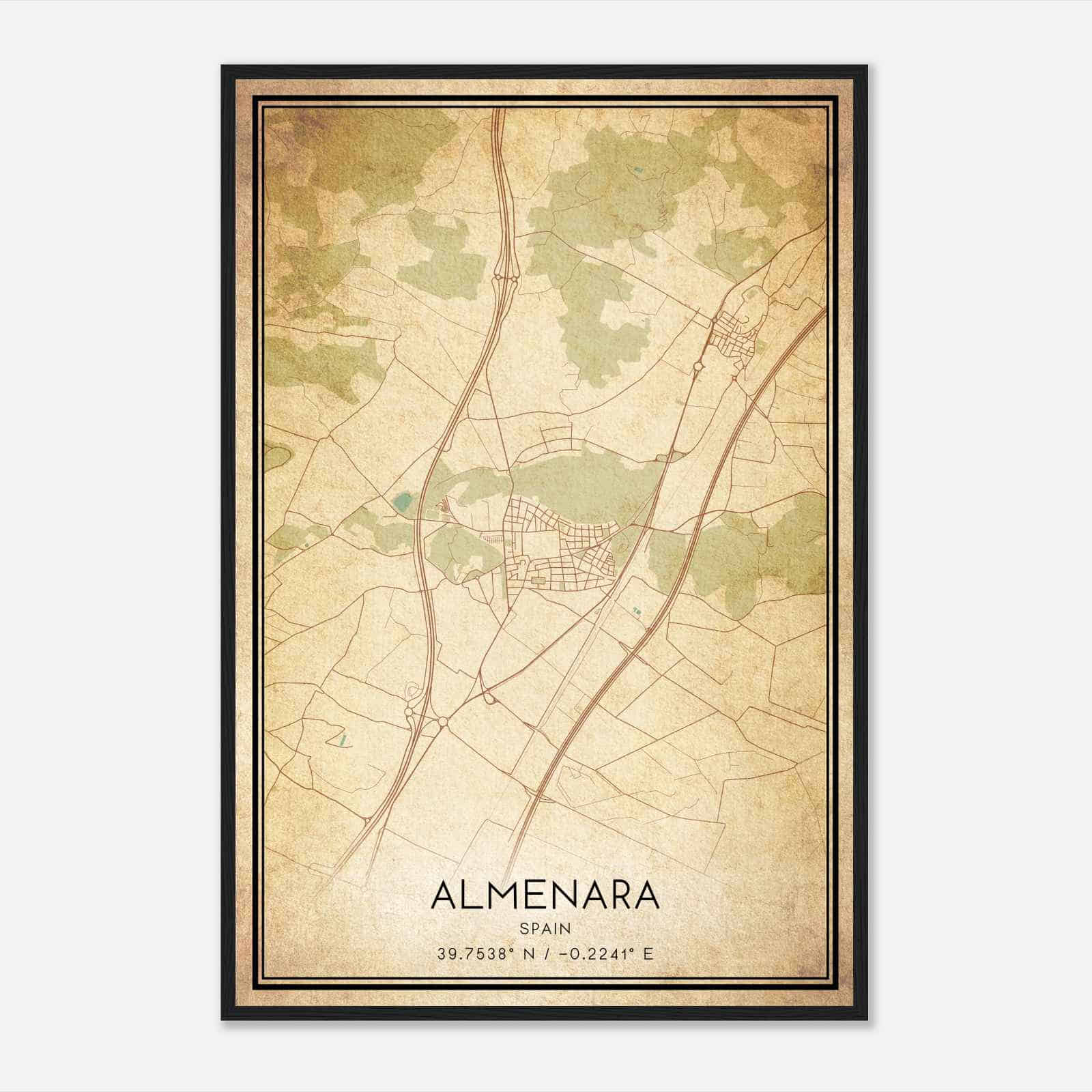 Vintage Almenara Spain Map Poster, Almenara City Road Wall Art Print