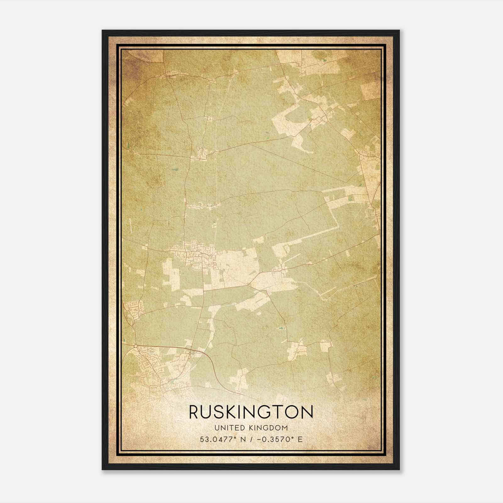 Vintage Ruskington United Kingdom Map Poster, Ruskington City Road Wall Art Print