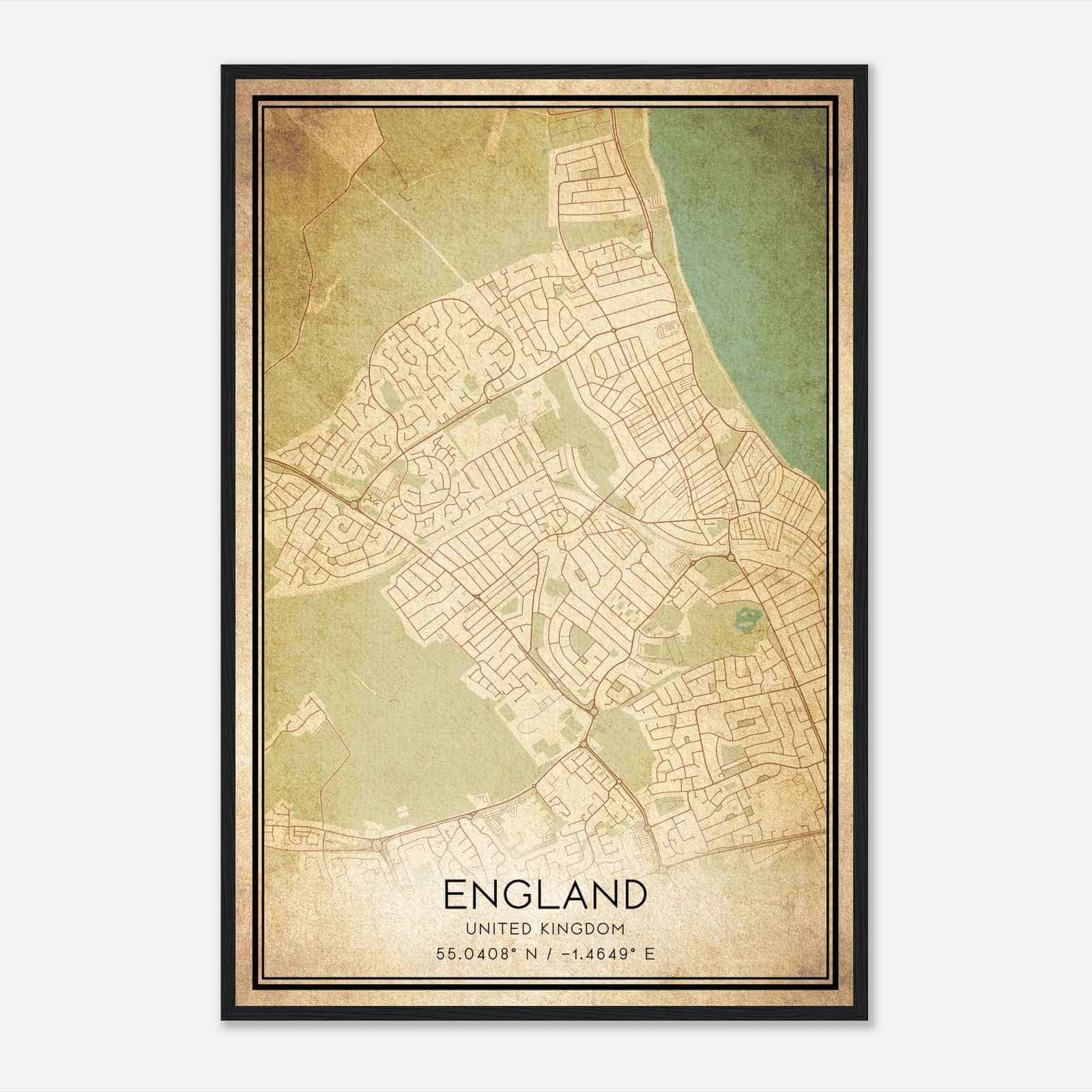 Vintage Monkseaton United Kingdom Map Poster, Monkseaton City Road Wall Art Print