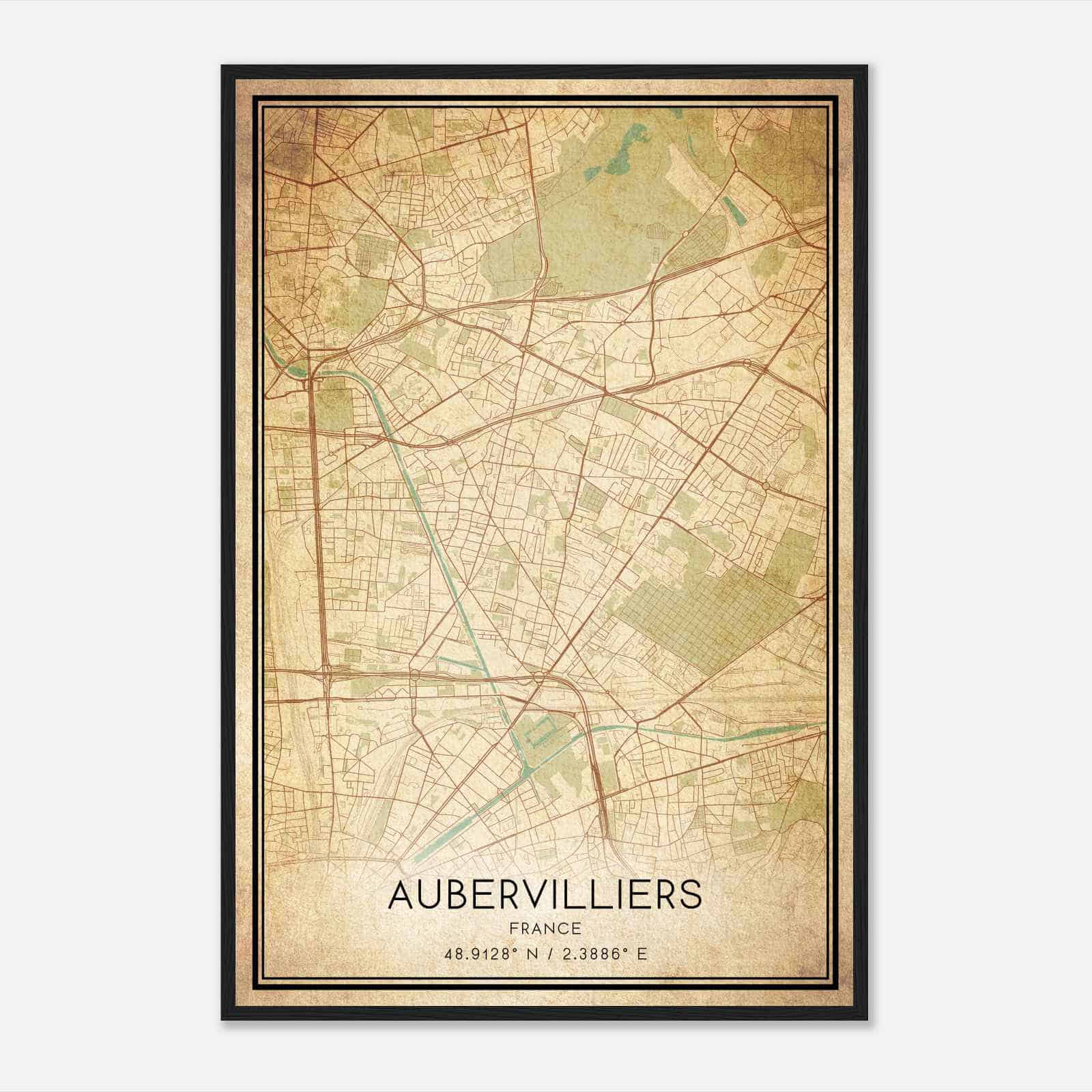 Vintage Aubervilliers France Map Poster, Aubervilliers City Road Wall Art Print Vintage Aubervilliers France Map Poster, Aubervilliers City Road Wall Art Print