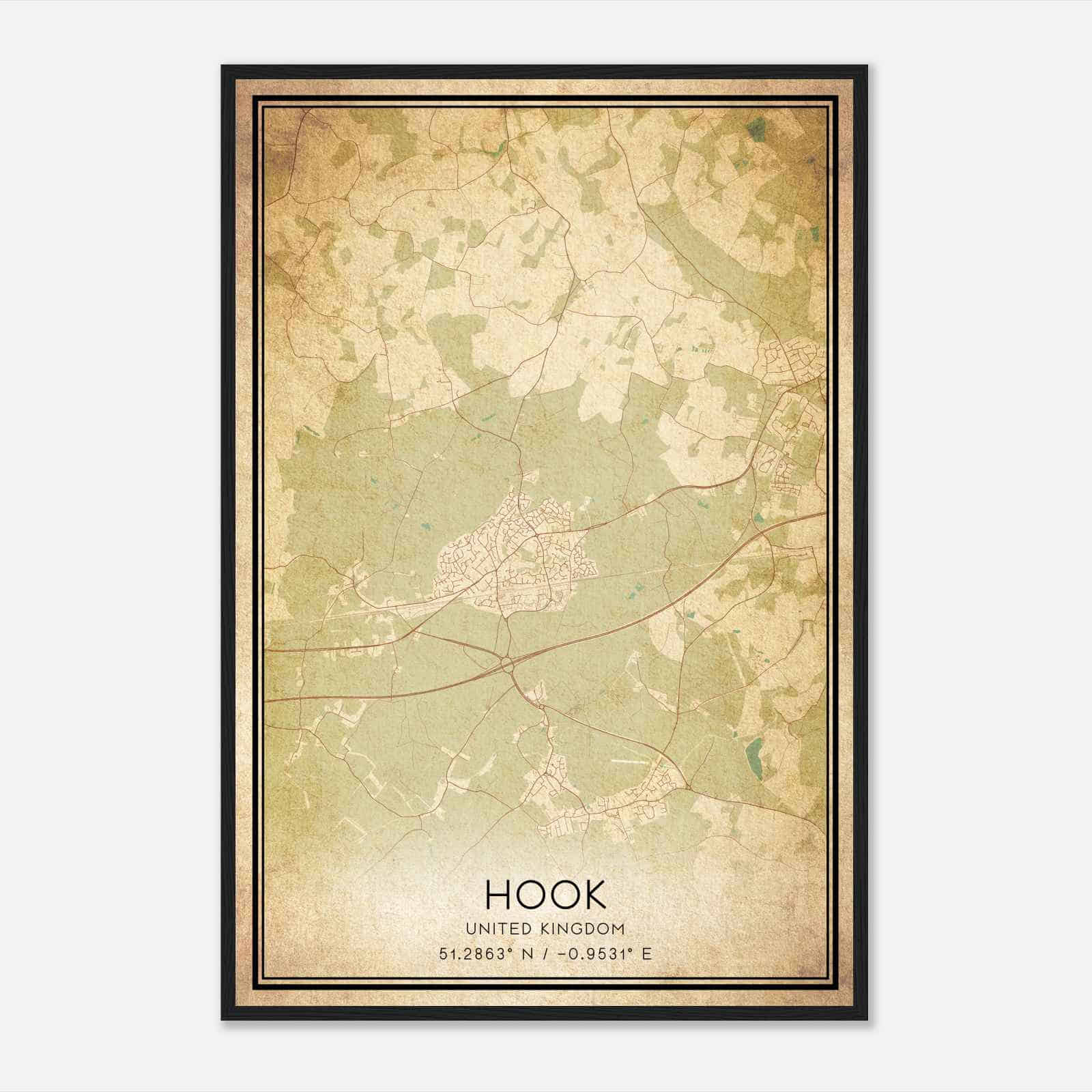 Vintage Hook United Kingdom Map Poster, Hook City Road Wall Art Print
