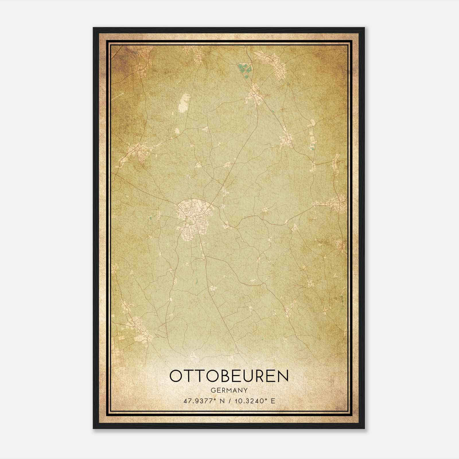 Vintage Ottobeuren Germany Map Poster, Ottobeuren City Road Wall Art Print