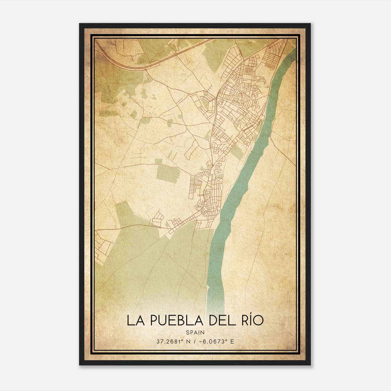 Vintage La Puebla del Rio Spain Map Poster, La Puebla del Rio City Road Wall Art Print