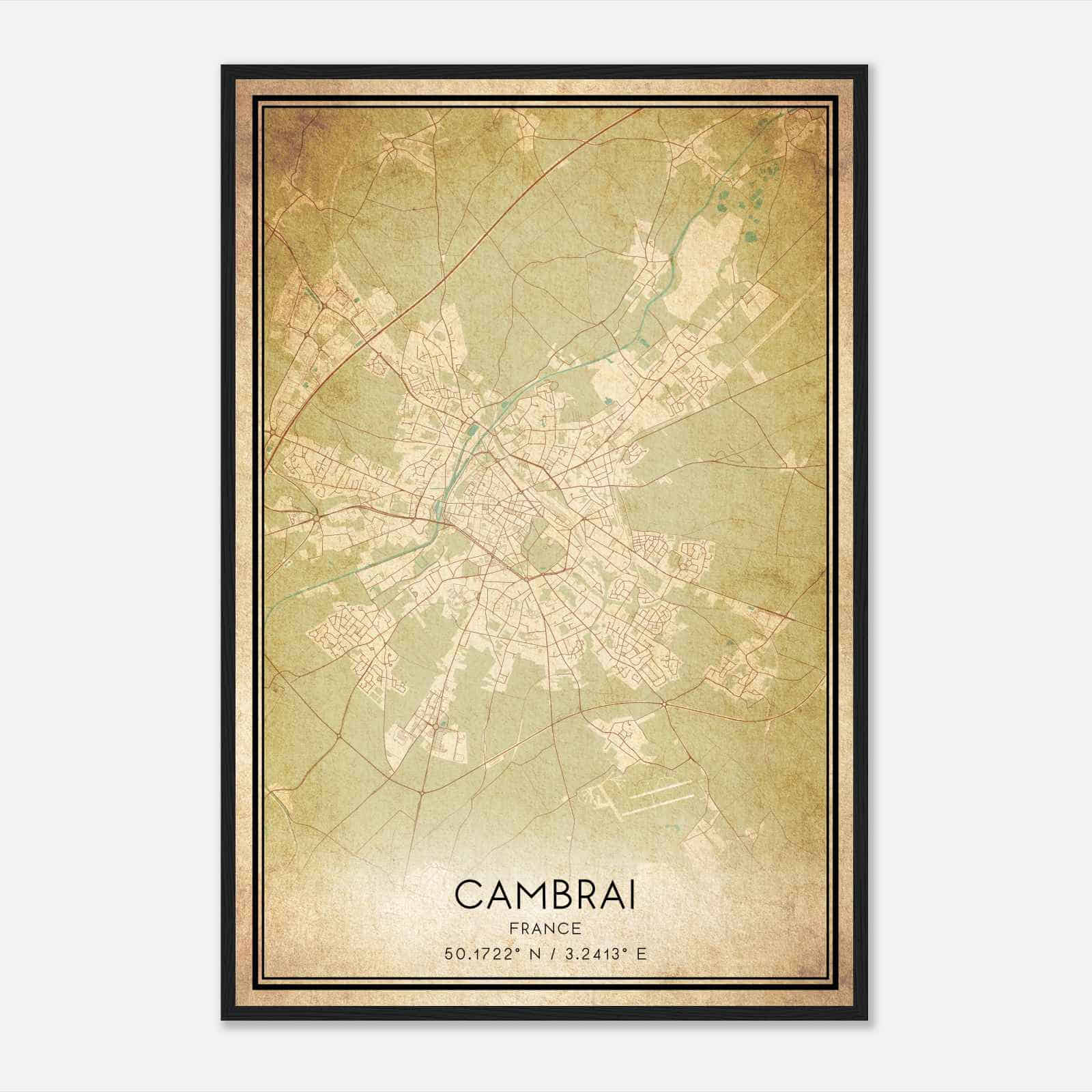 Vintage Cambrai France Map Poster, Cambrai City Road Wall Art Print
