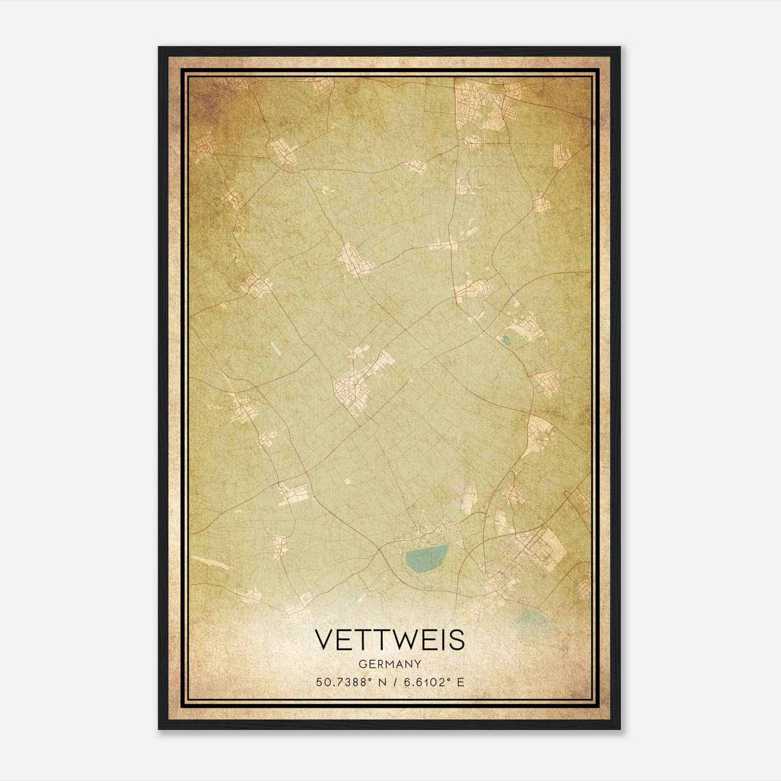 Vintage Vettweiss Germany Map Poster, Vettweiss City Road Wall Art Print