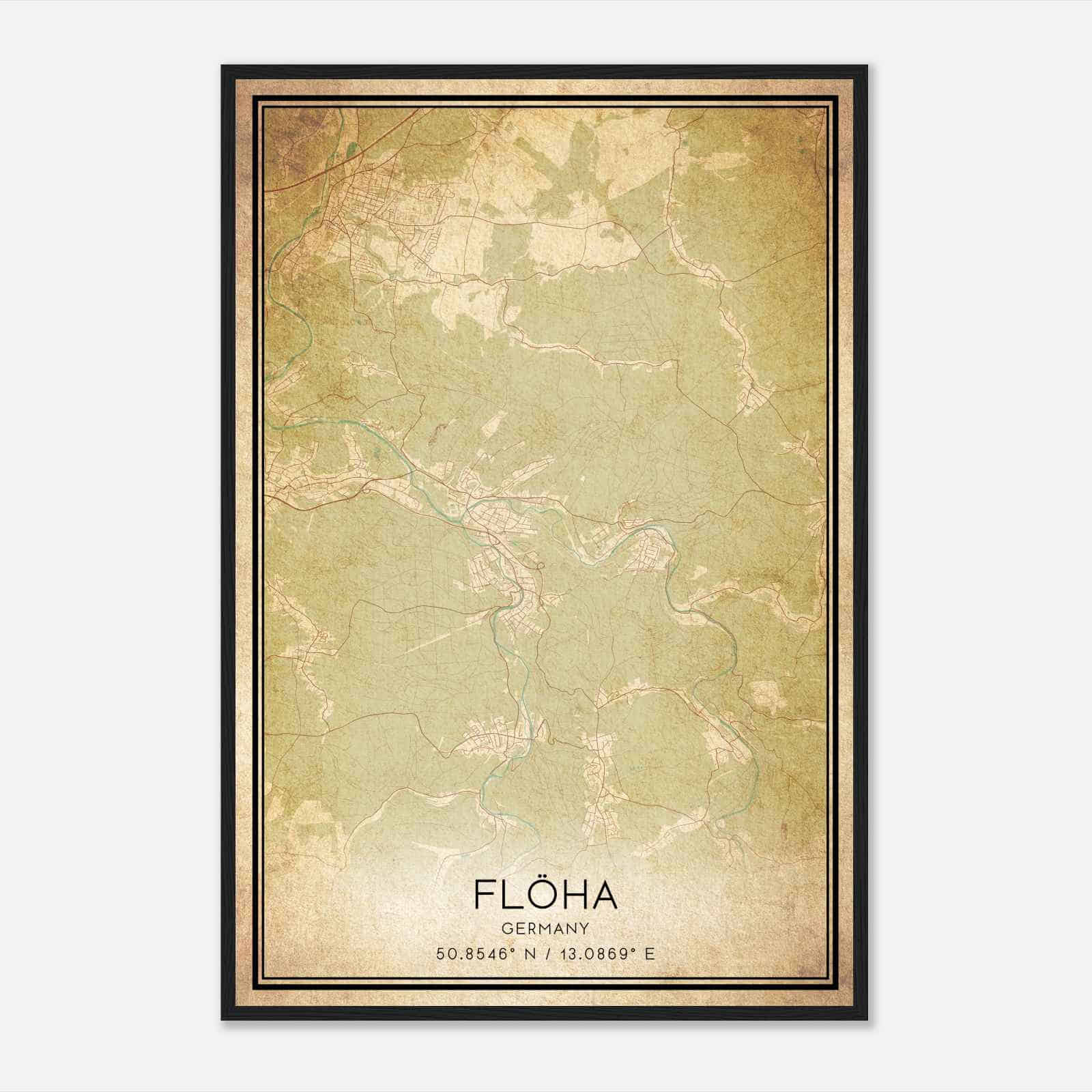 Vintage Floha Germany Map Poster, Floha City Road Wall Art Print