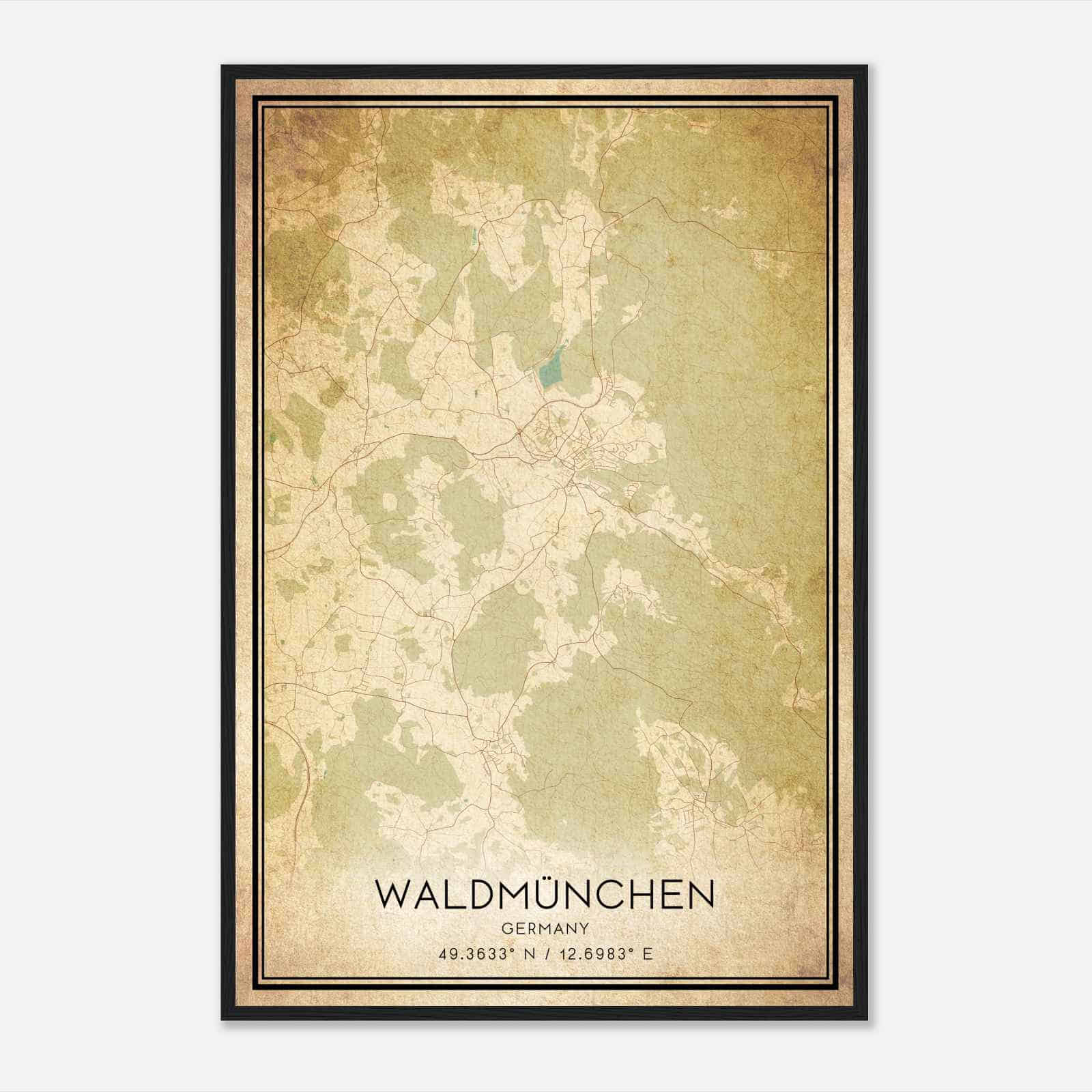 Vintage Waldmunchen Germany Map Poster, Waldmunchen City Road Wall Art Print