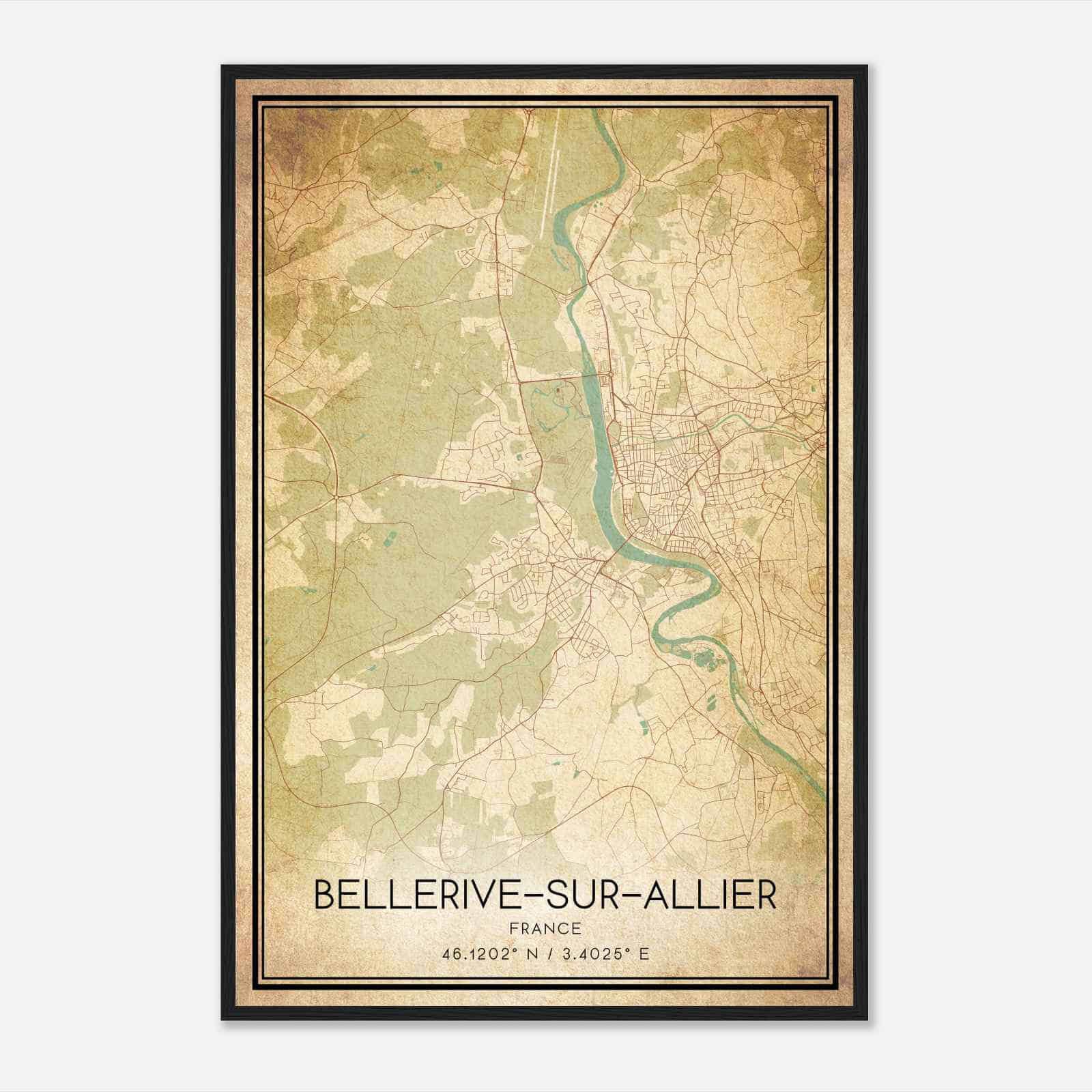 Vintage Bellerive-sur-Allier France Map Poster, Bellerive-sur-Allier City Road Wall Art Print