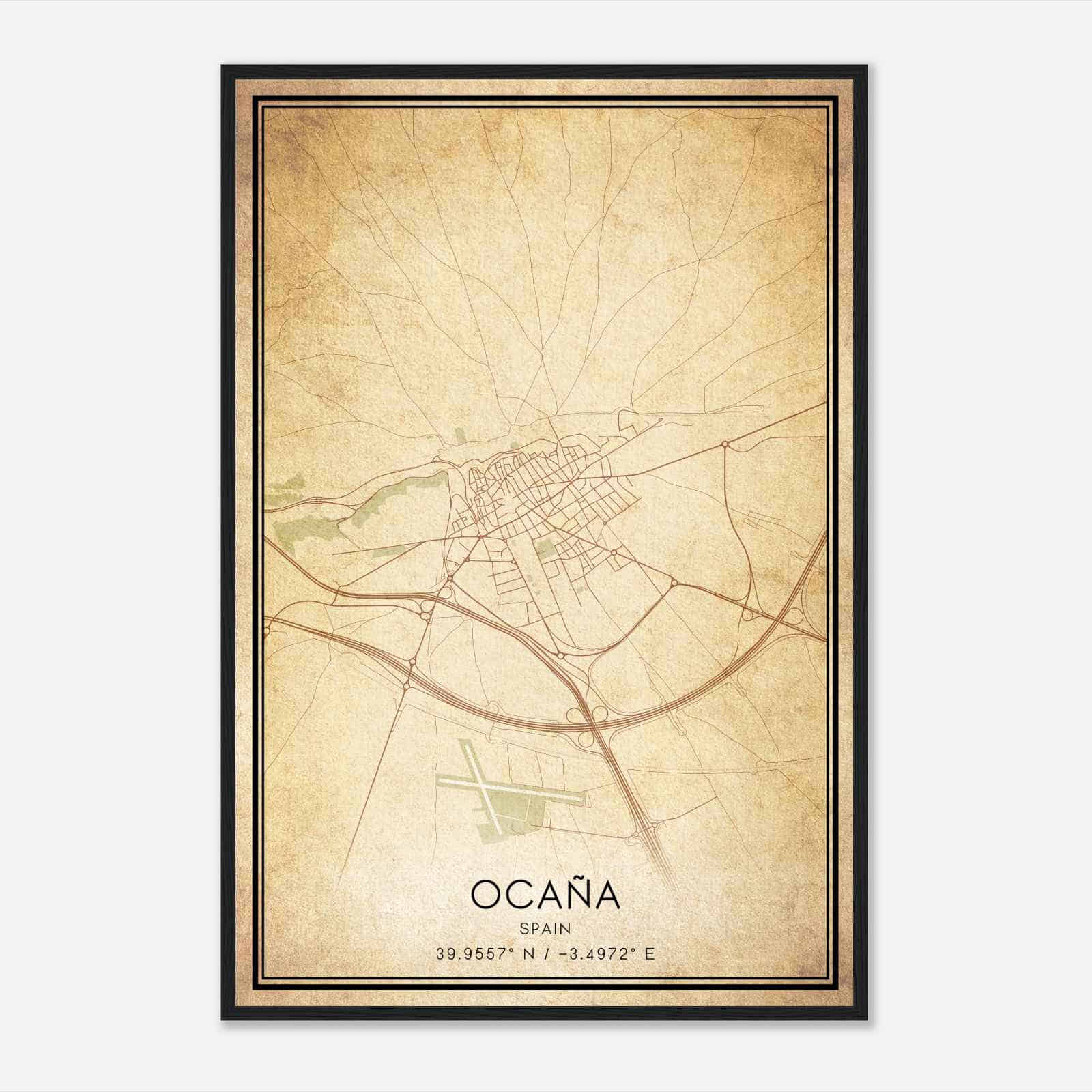Vintage Ocana Spain Map Poster, Ocana City Road Wall Art Print