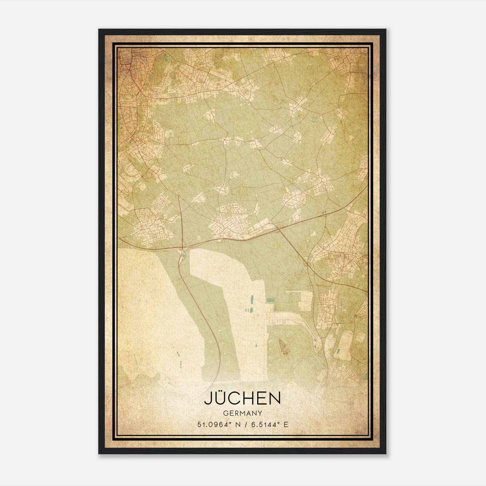 Vintage Juchen Germany Map Poster, Juchen City Road Wall Art Print
