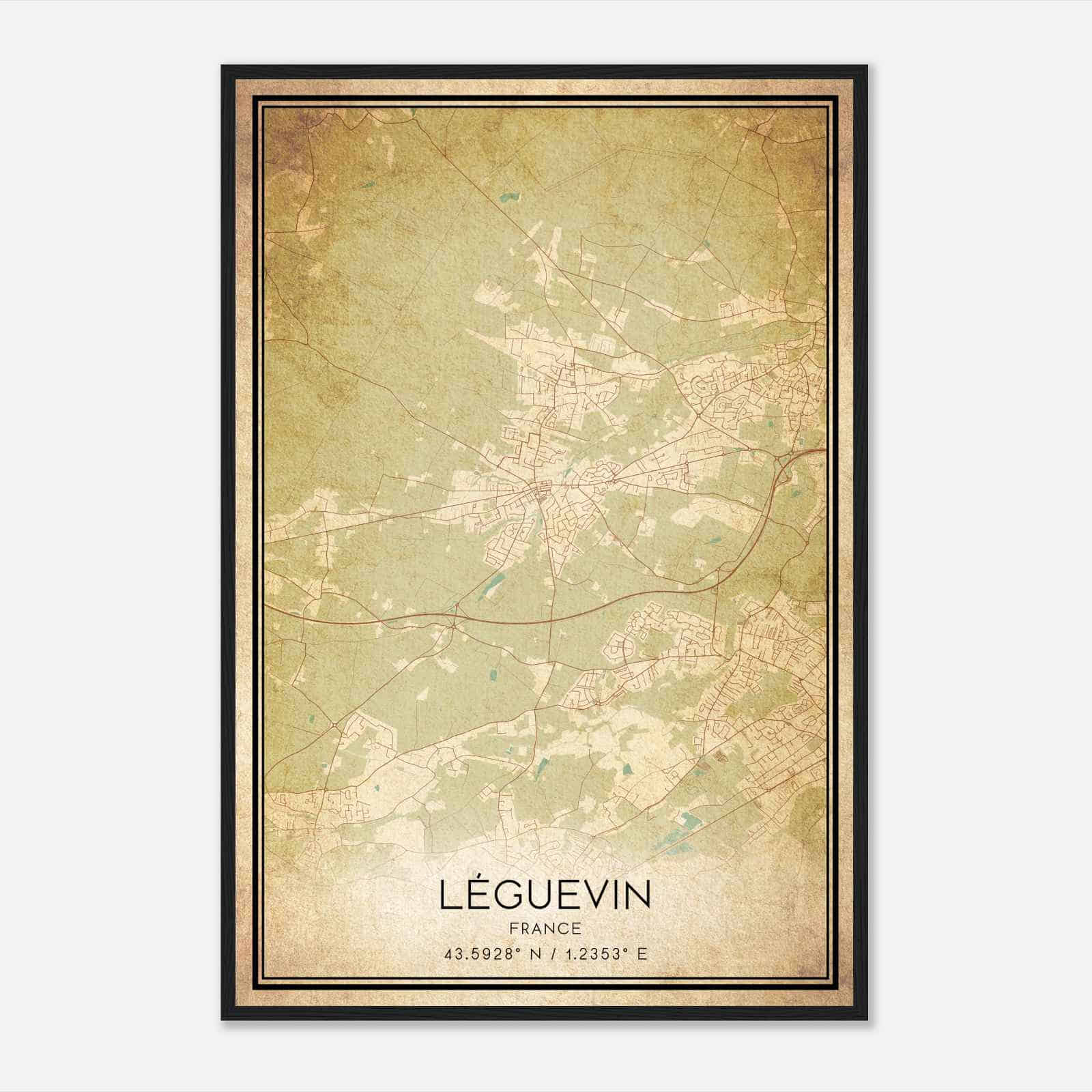 Vintage Leguevin France Map Poster, Leguevin City Road Wall Art Print