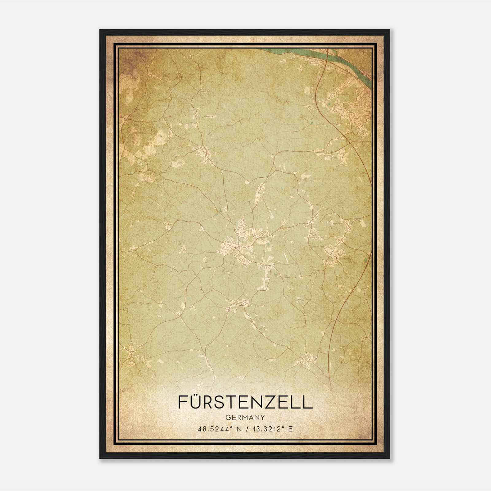 Vintage Furstenzell Germany Map Poster, Furstenzell City Road Wall Art Print